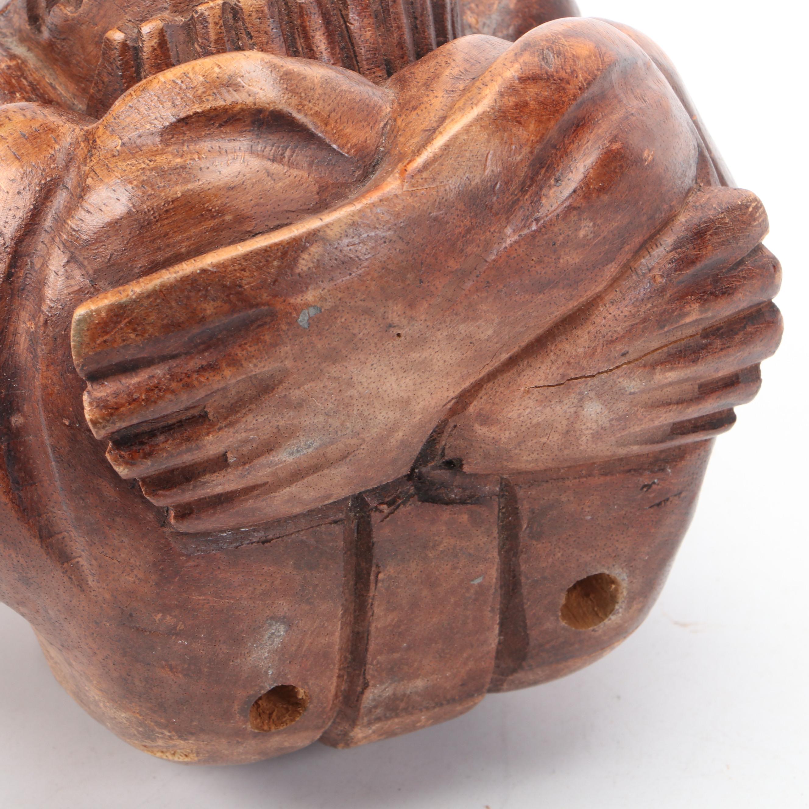 Buddhist Carved Wood Weeping Man and Composite Trifold Portable Shrine