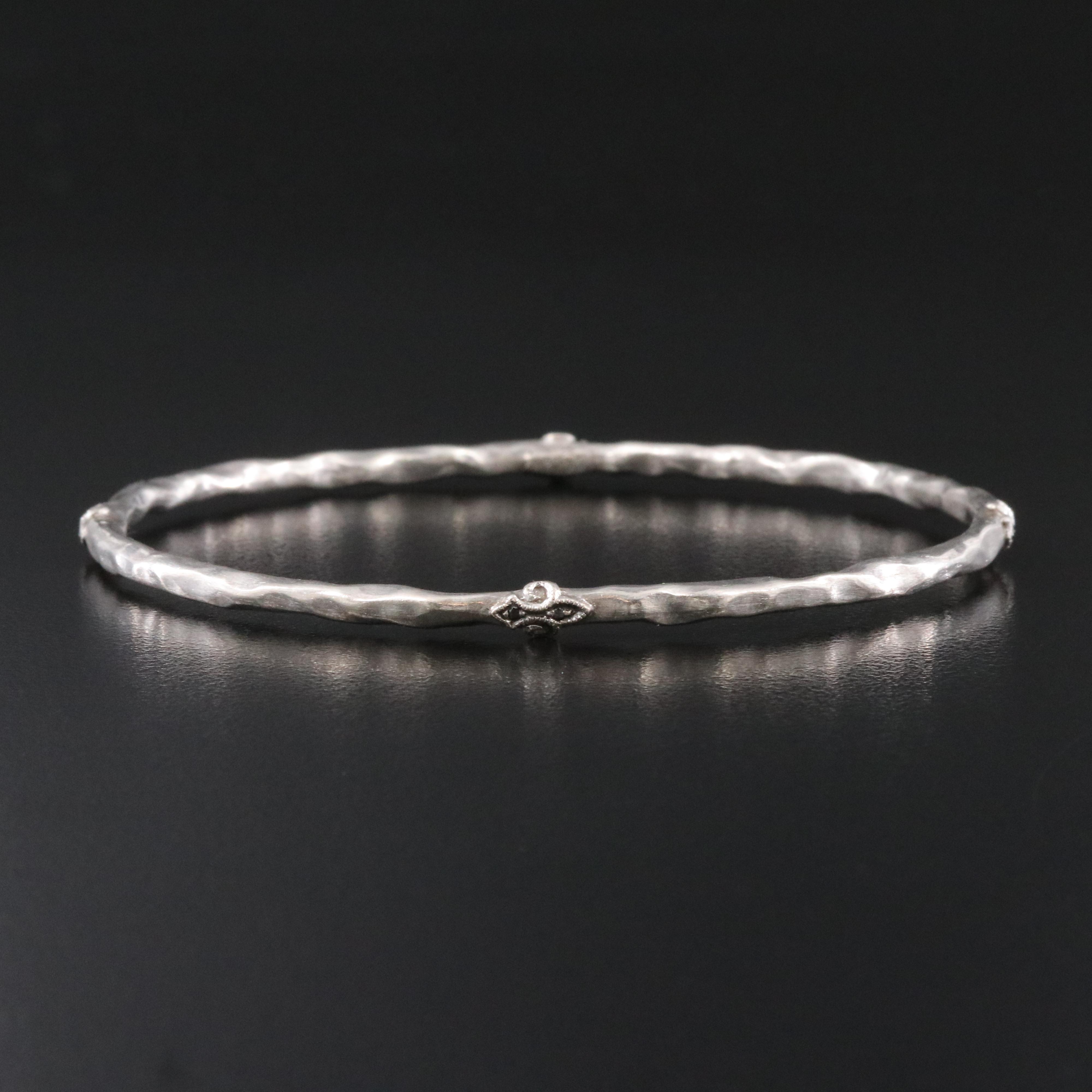 Rhonda Faber Green Sterling Diamond Hammered Fleur-de-Lis Bangle Bracelet