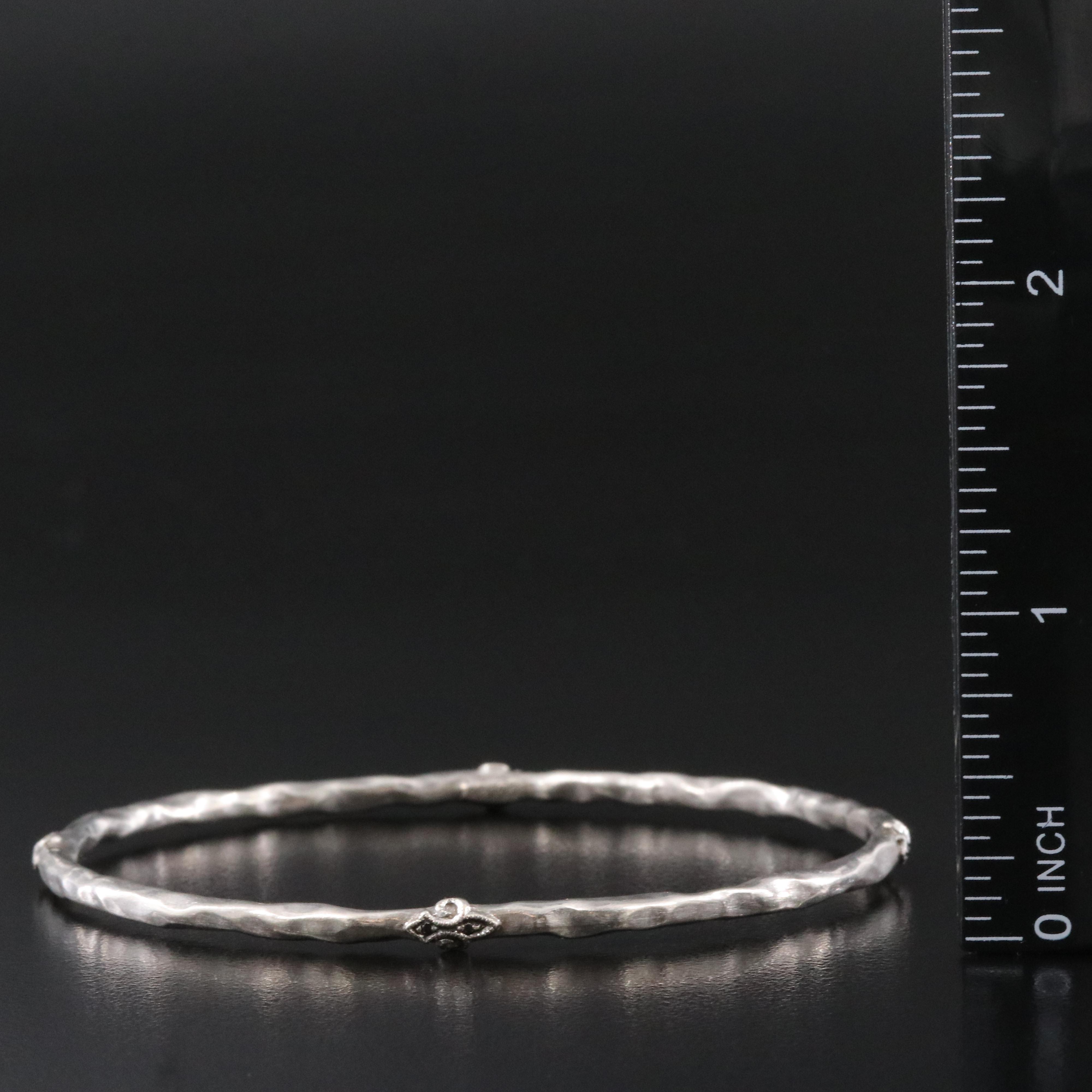 Rhonda Faber Green Sterling Diamond Hammered Fleur-de-Lis Bangle Bracelet