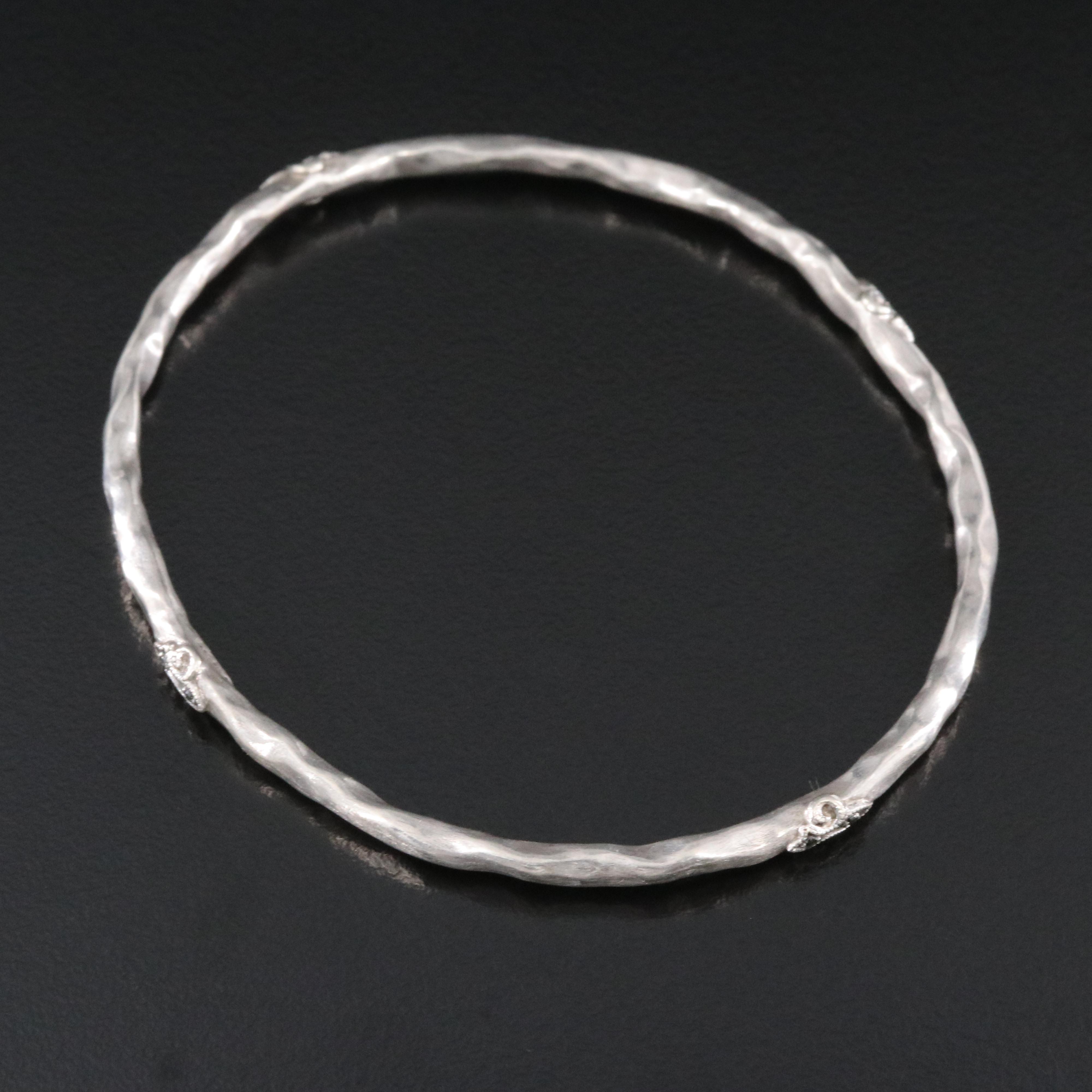 Rhonda Faber Green Sterling Diamond Hammered Fleur-de-Lis Bangle Bracelet