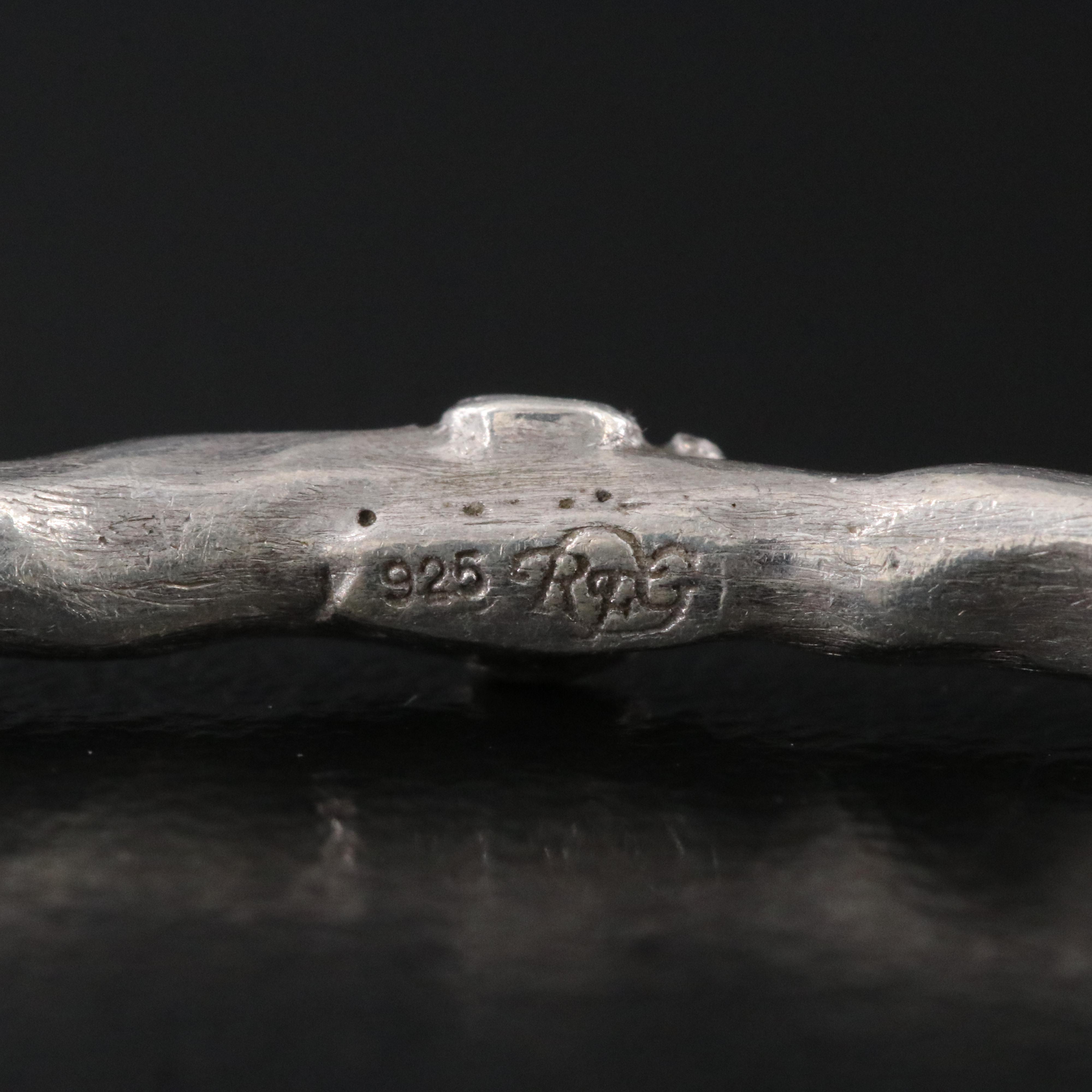 Rhonda Faber Green Sterling Diamond Hammered Fleur-de-Lis Bangle Bracelet