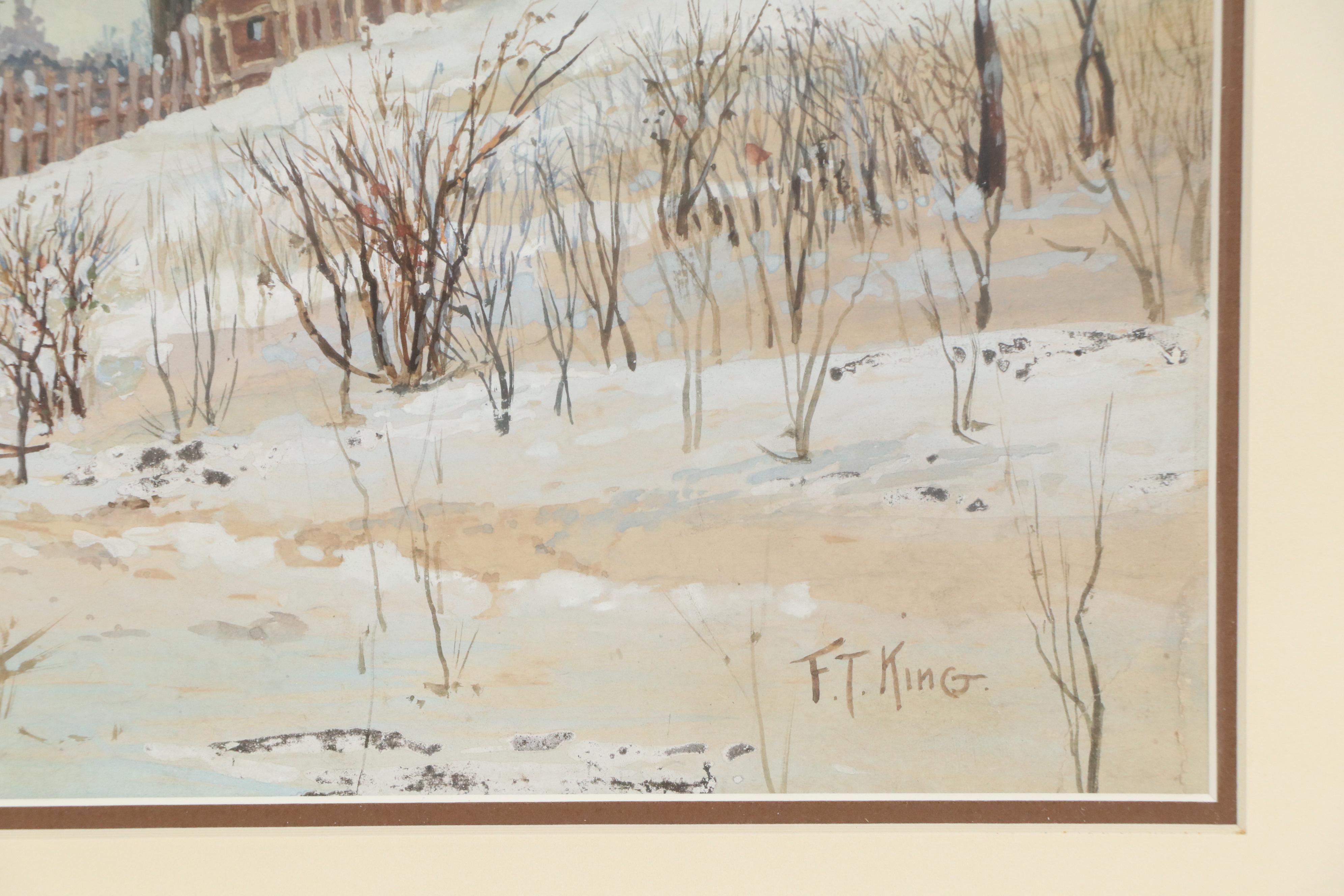 F. T. King Gouache Painting of Winter Landscape, 20th Century