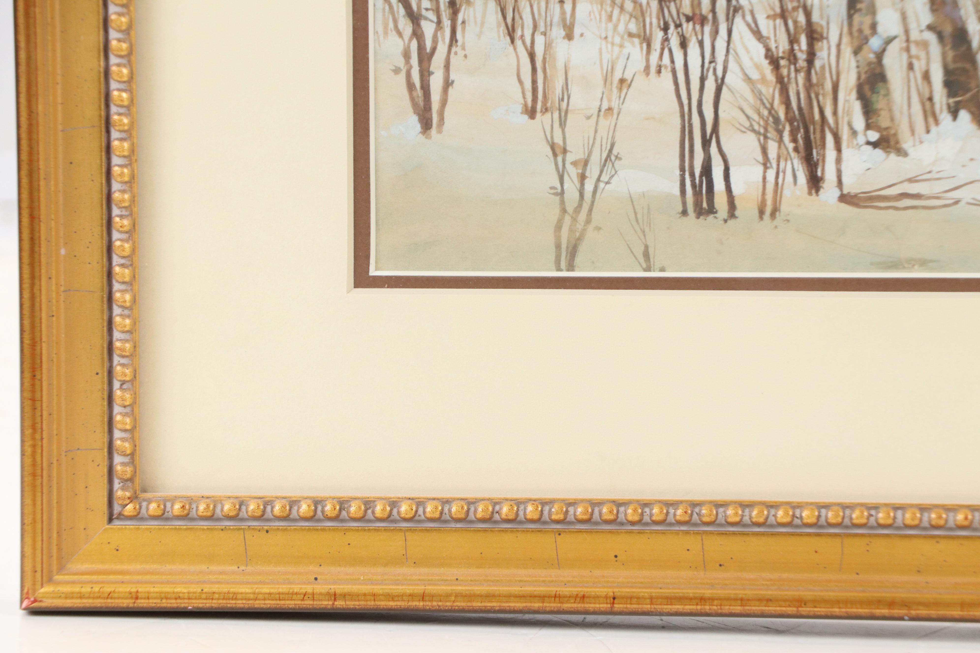 F. T. King Gouache Painting of Winter Landscape, 20th Century