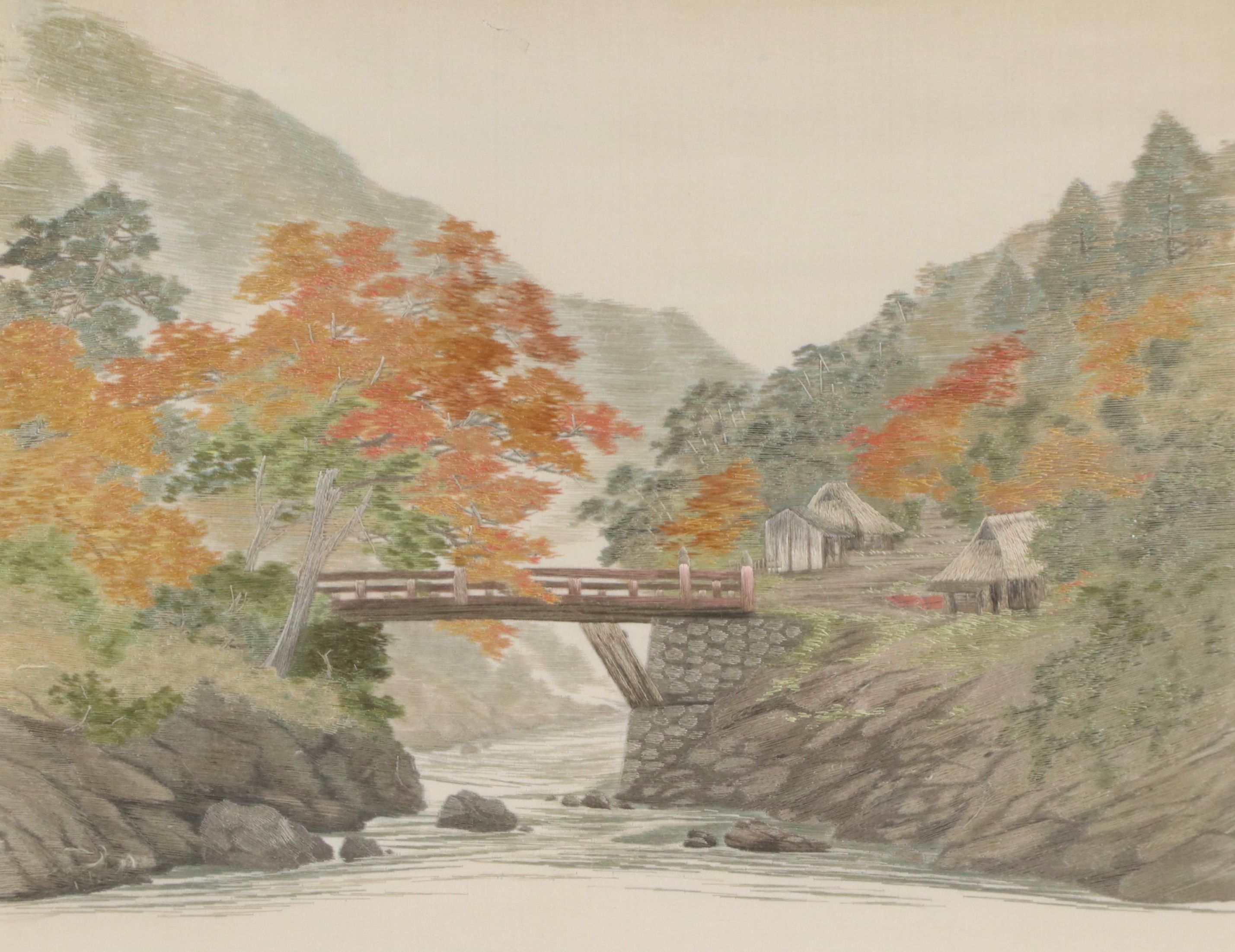 Hand-Embroidered Panel of East Asian Landscape