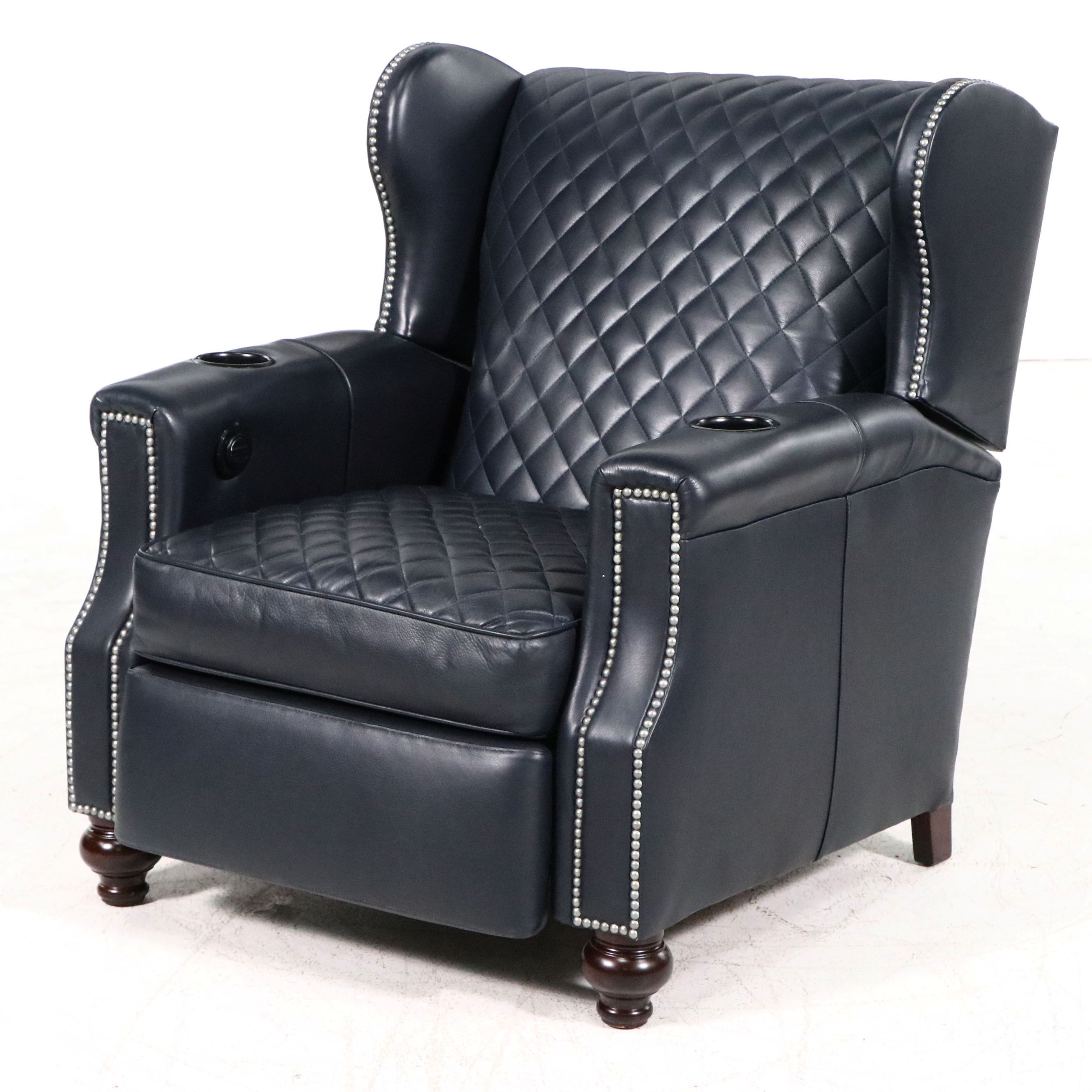 Leathercraft Quilted Leather Upholstered Recliner with Nailhead Trim