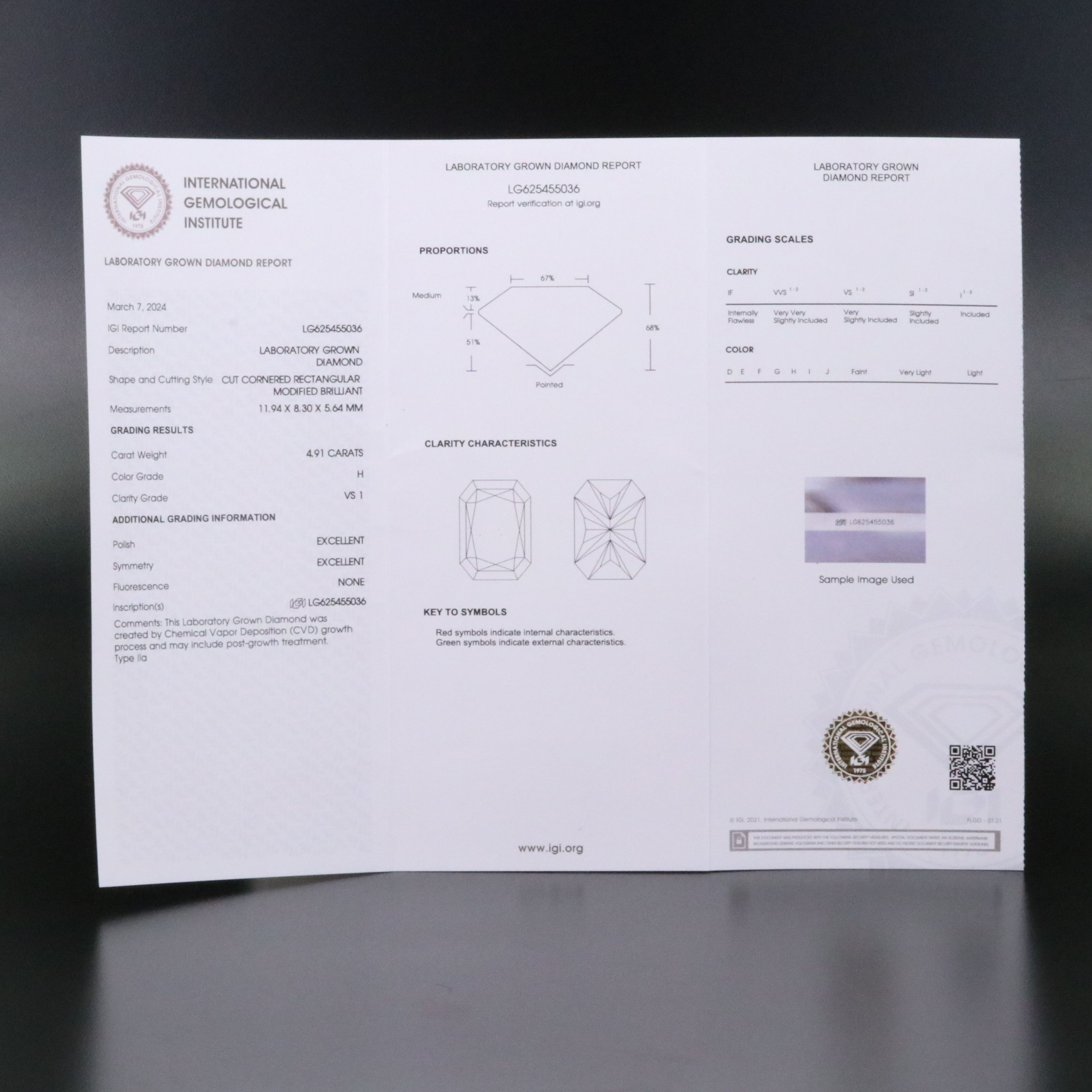 Loose 4.91 CT Lab Grown Diamond with IGI Report
