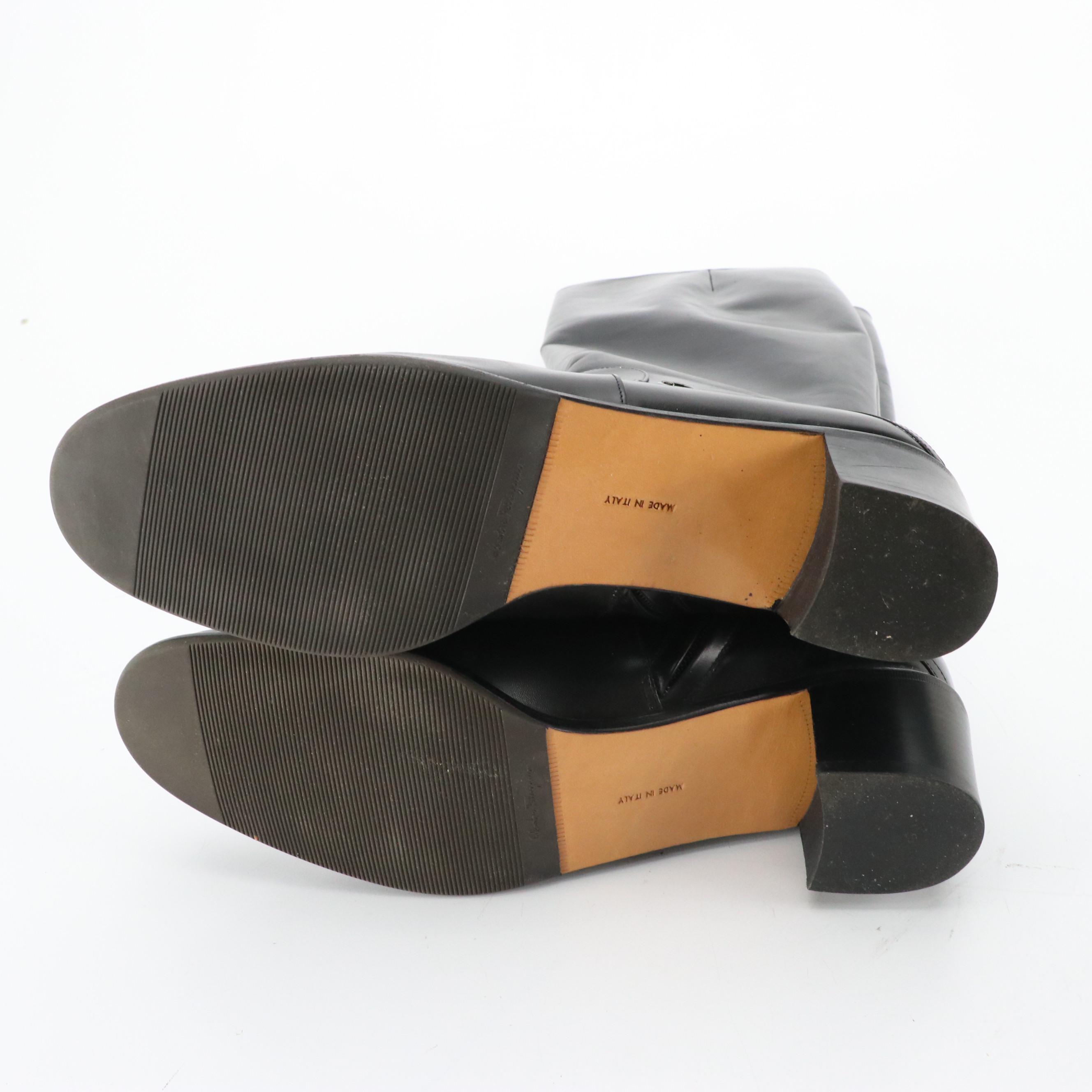 Salvatore Ferragamo Black Leather Heeled Knee-High Boots