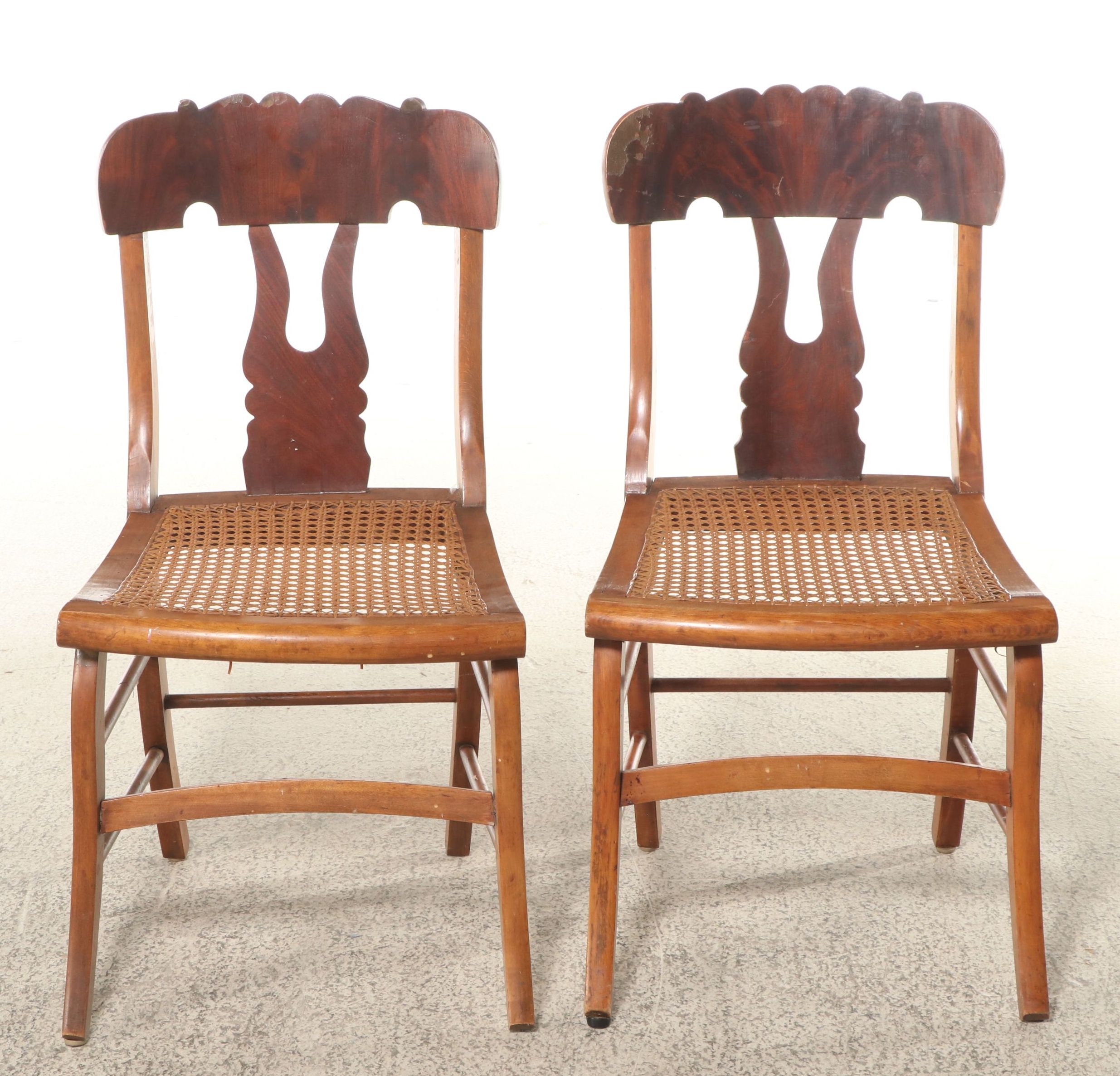 Pair of Late Victorian Walnut and Burl Wood Side Chairs with Cane Seats