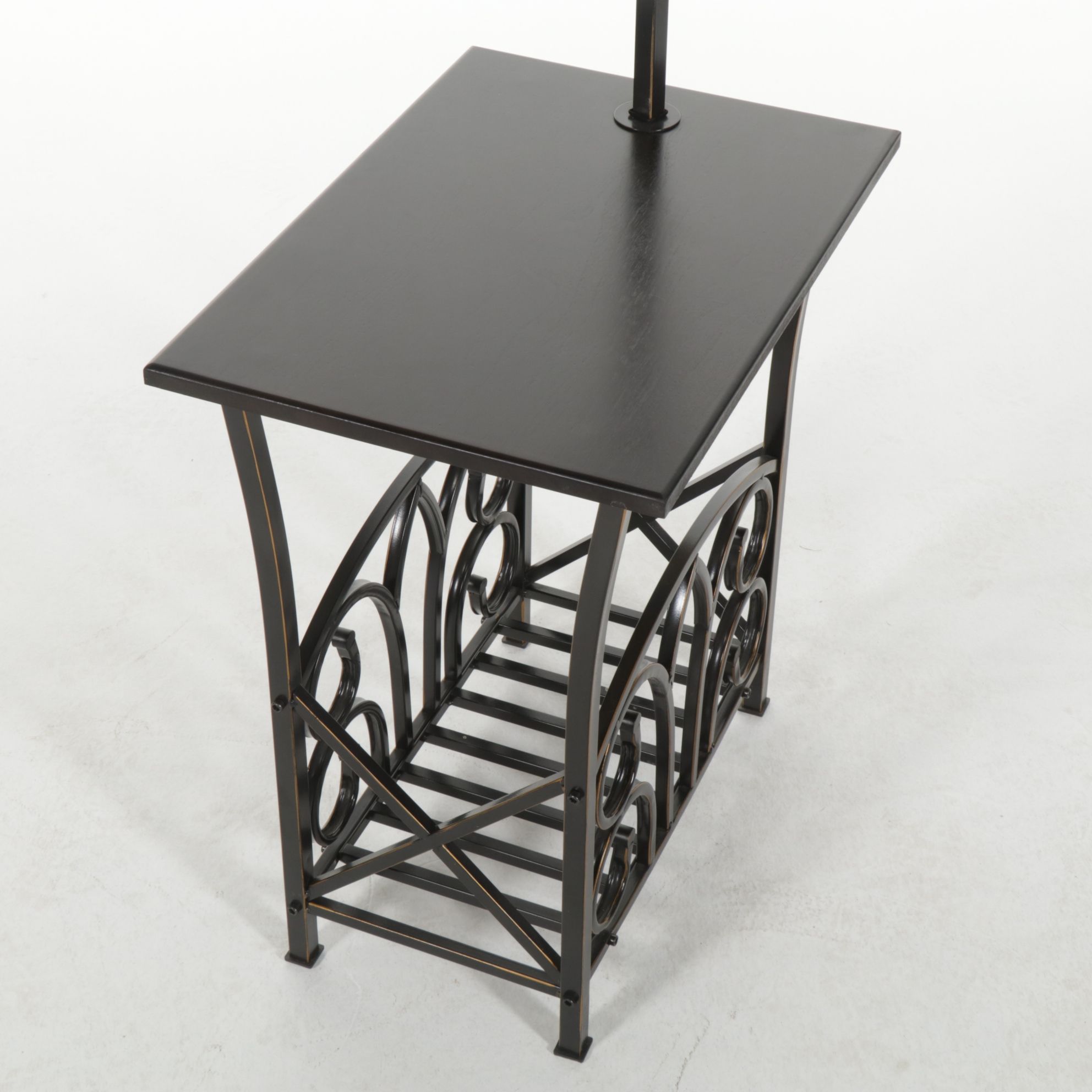 Oil Rubbed Bronze Floor Table Lamp with Magazine Rack, Silk Shade