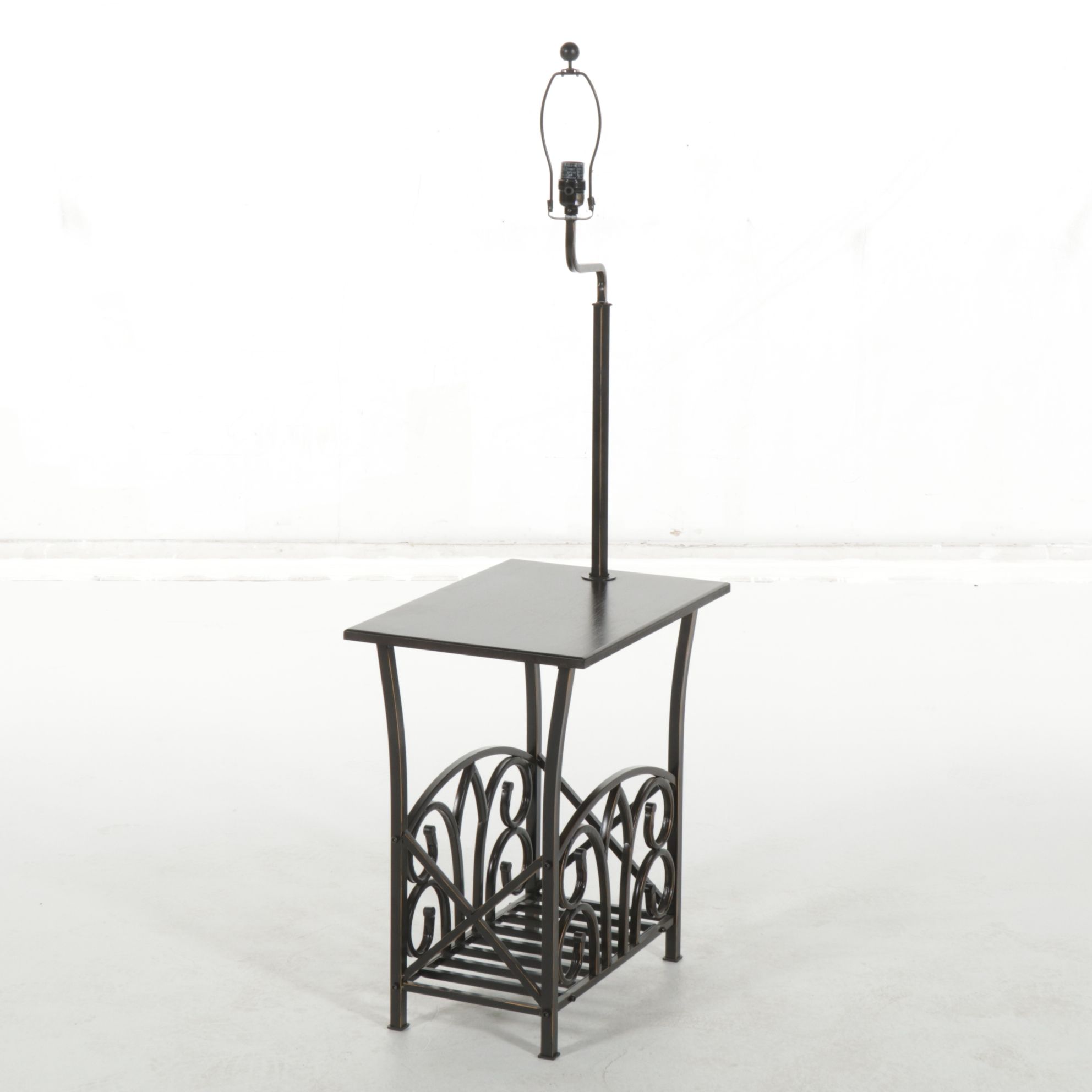Oil Rubbed Bronze Floor Table Lamp with Magazine Rack, Silk Shade