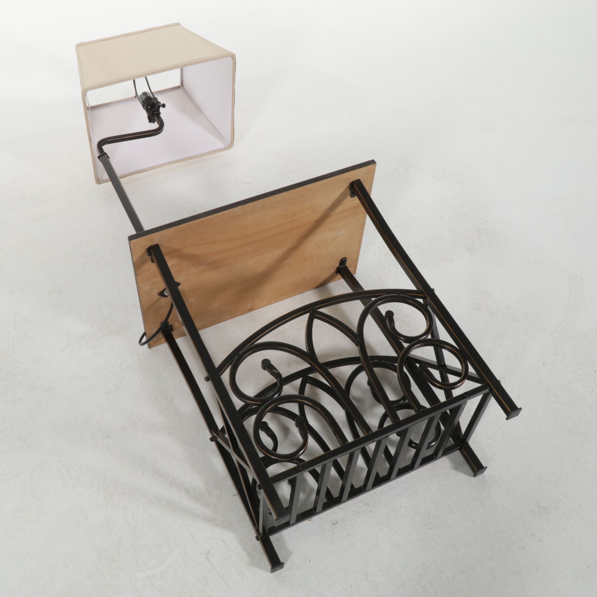 Oil Rubbed Bronze Floor Table Lamp with Magazine Rack, Silk Shade