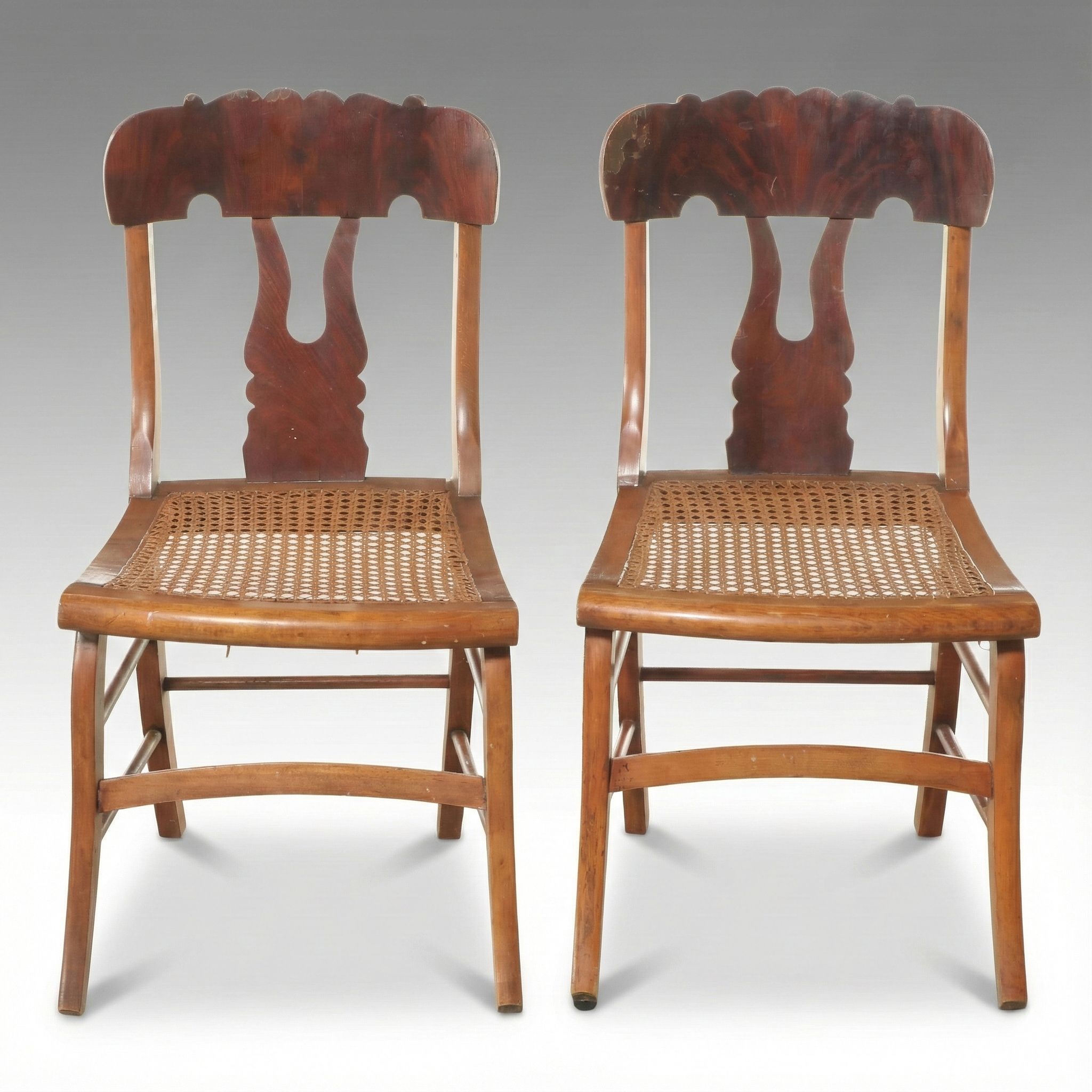 Pair of Late Victorian Walnut and Burl Wood Side Chairs with Cane Seats
