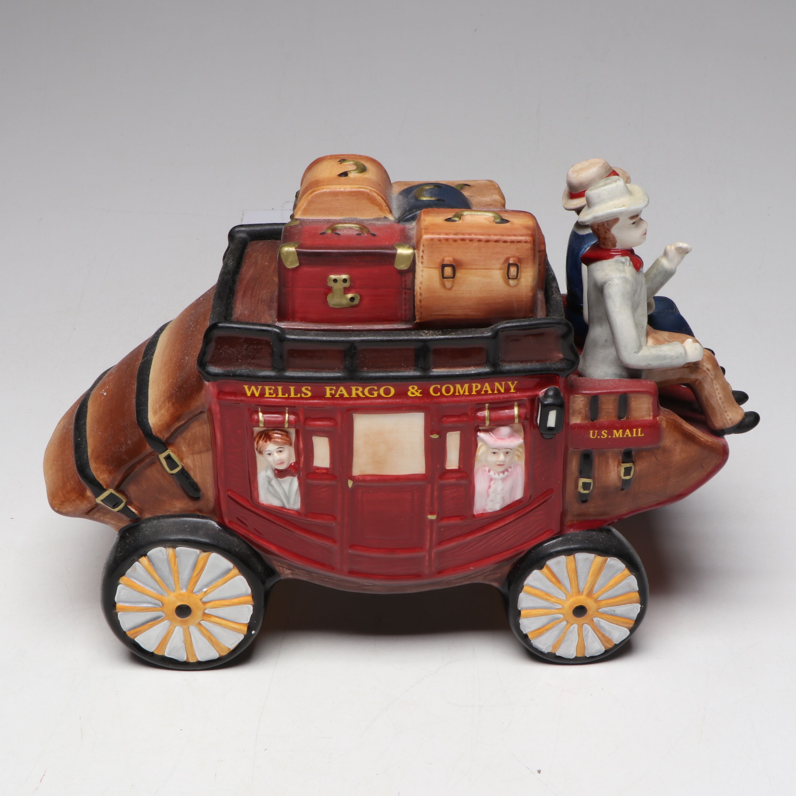 Wells Fargo Stagecoach and Rocking Horse Cookie Jars with Kurt Adler Ornaments