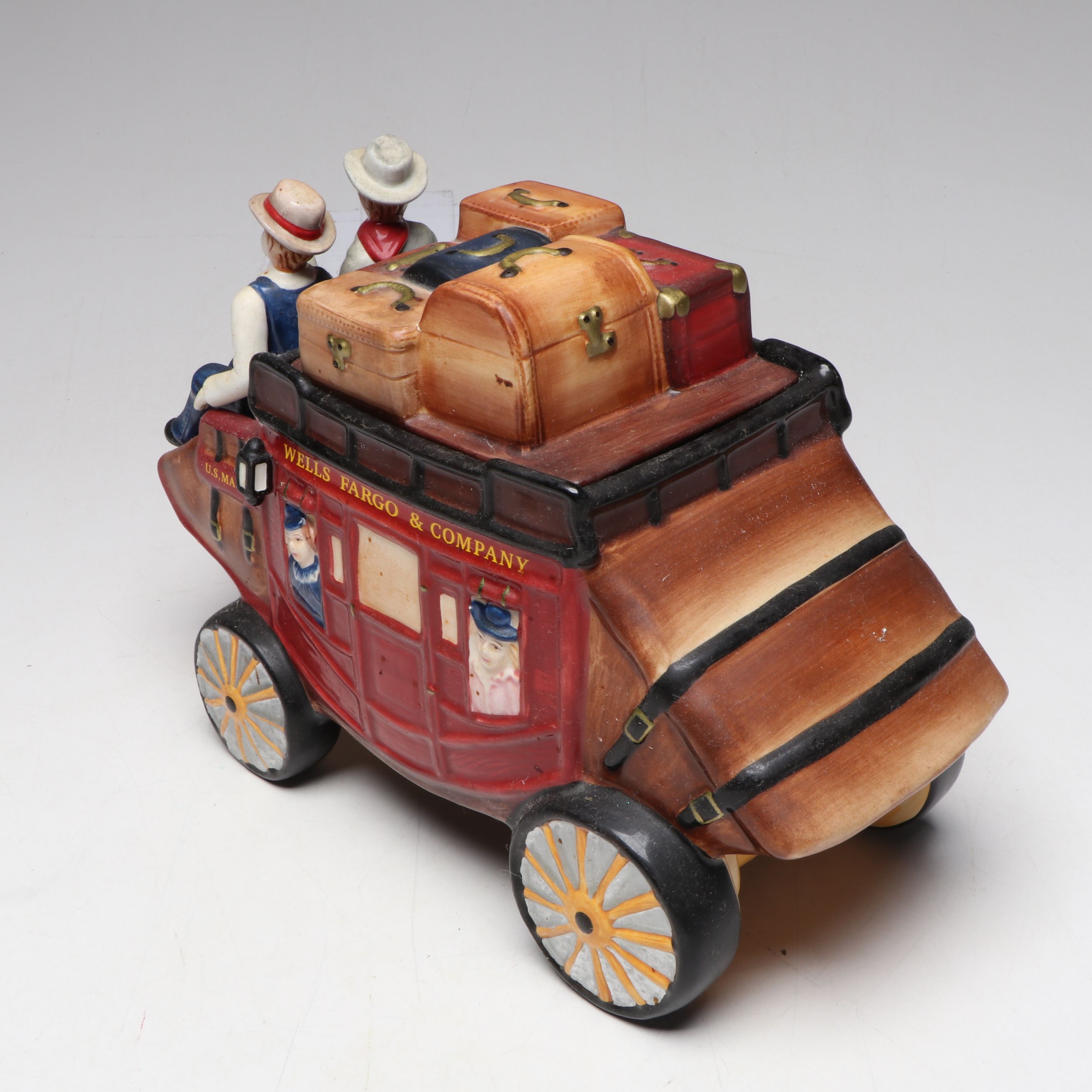 Wells Fargo Stagecoach and Rocking Horse Cookie Jars with Kurt Adler Ornaments