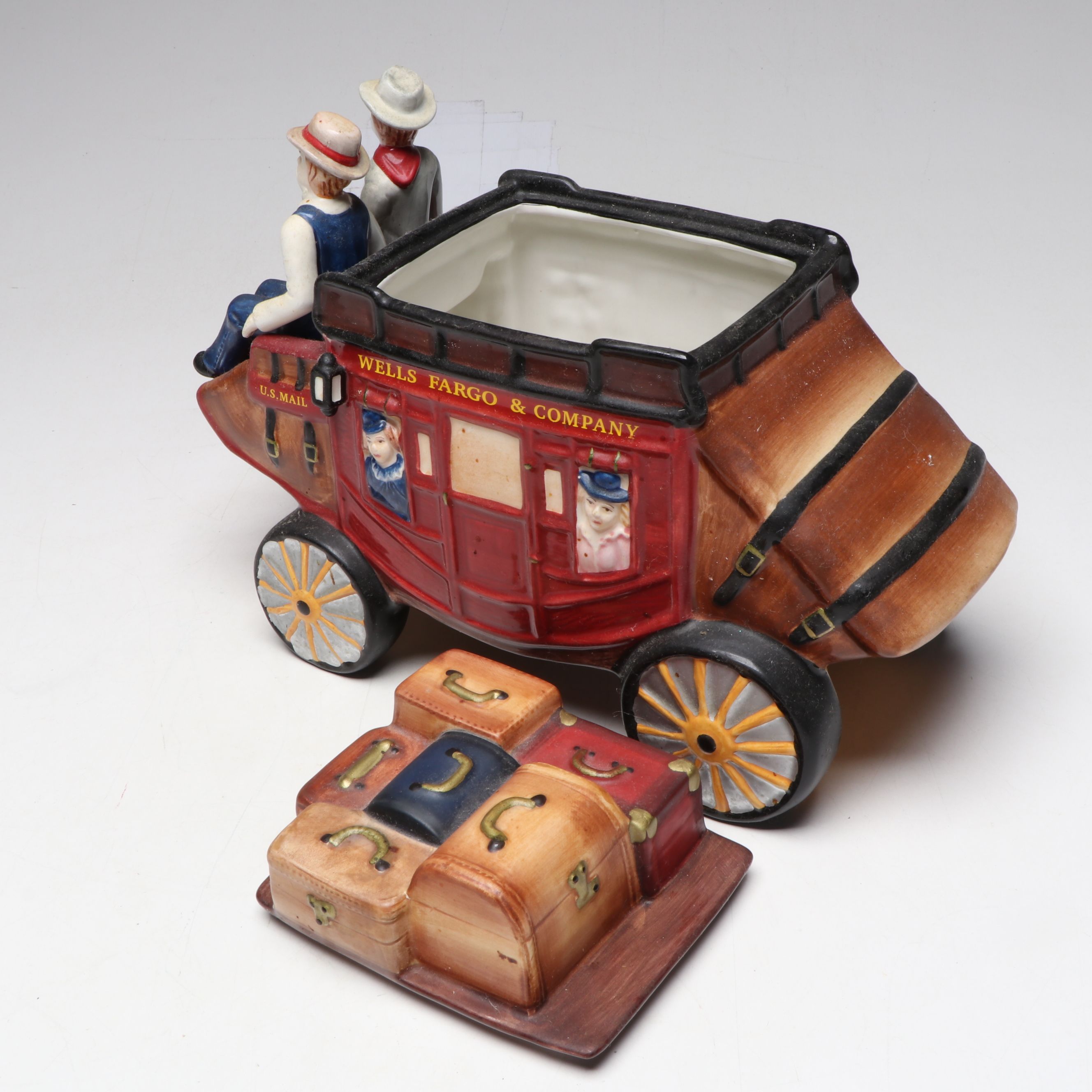 Wells Fargo Stagecoach and Rocking Horse Cookie Jars with Kurt Adler Ornaments