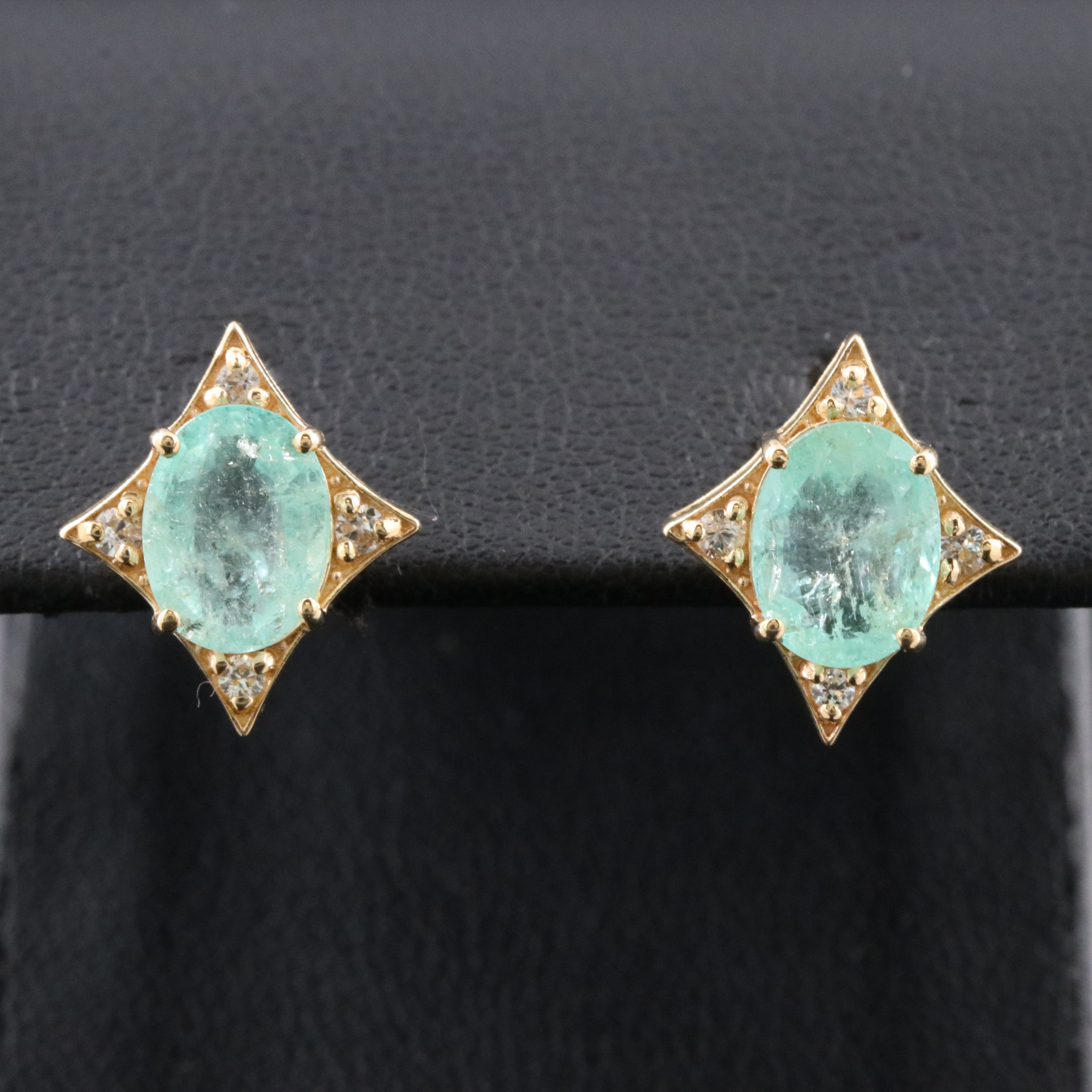 14K Emerald and White Sapphire Earrings