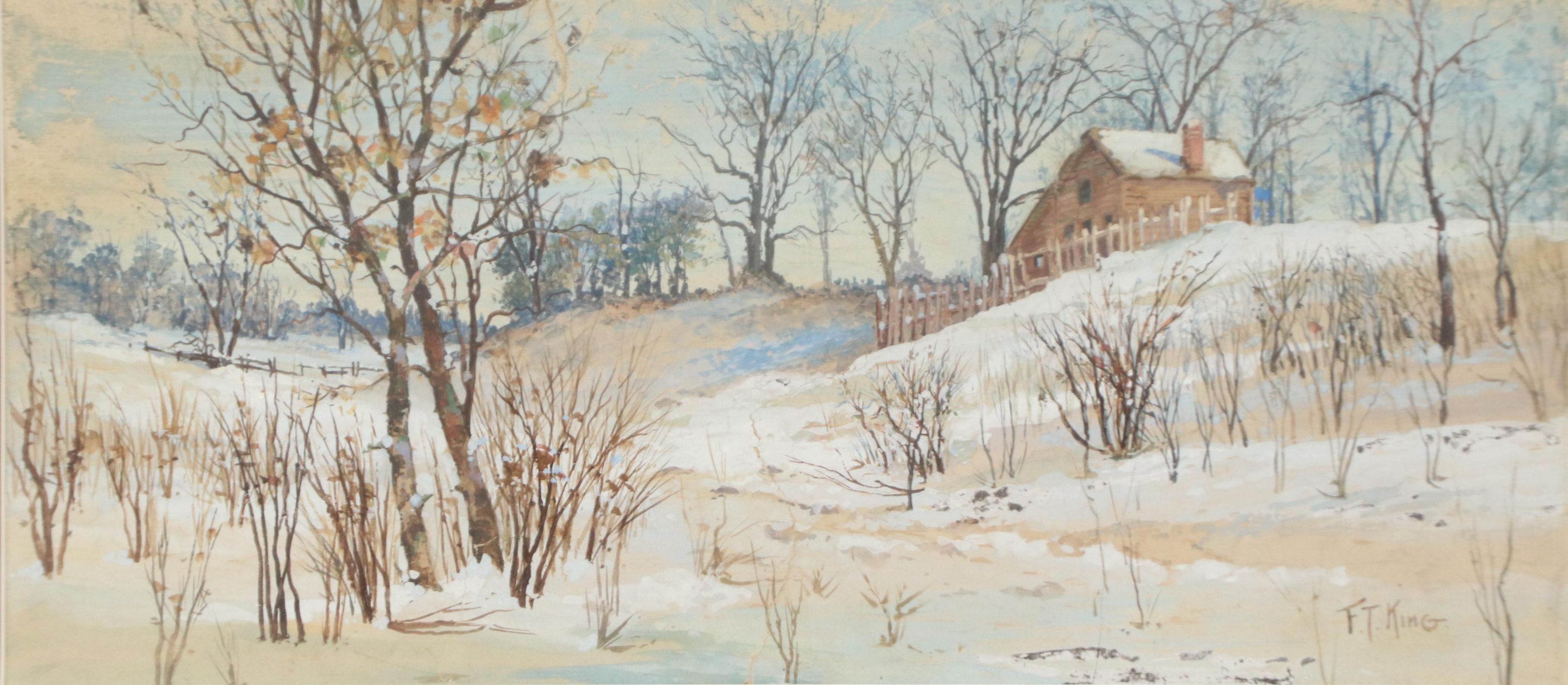 F. T. King Gouache Painting of Winter Landscape, 20th Century