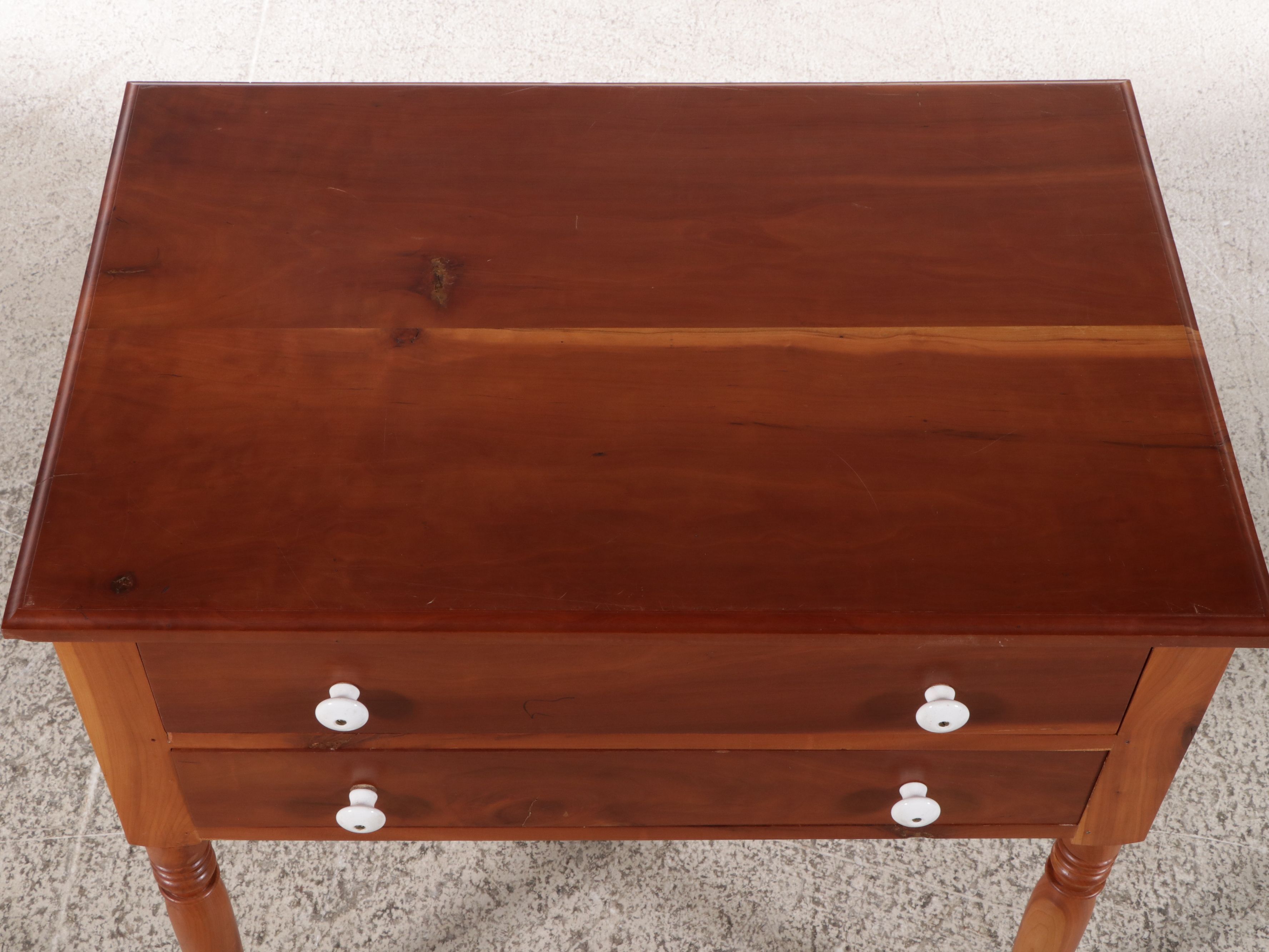 American Sheraton Style Cherry Two-Drawer Table, Mid to Late 20th Century