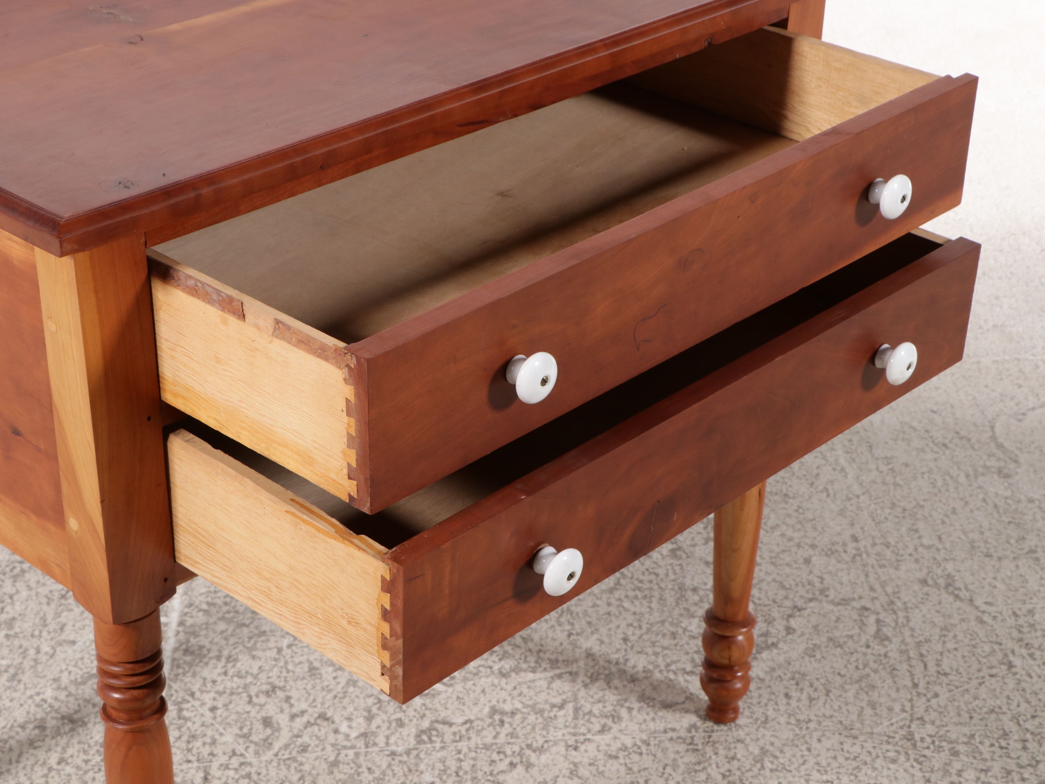 American Sheraton Style Cherry Two-Drawer Table, Mid to Late 20th Century