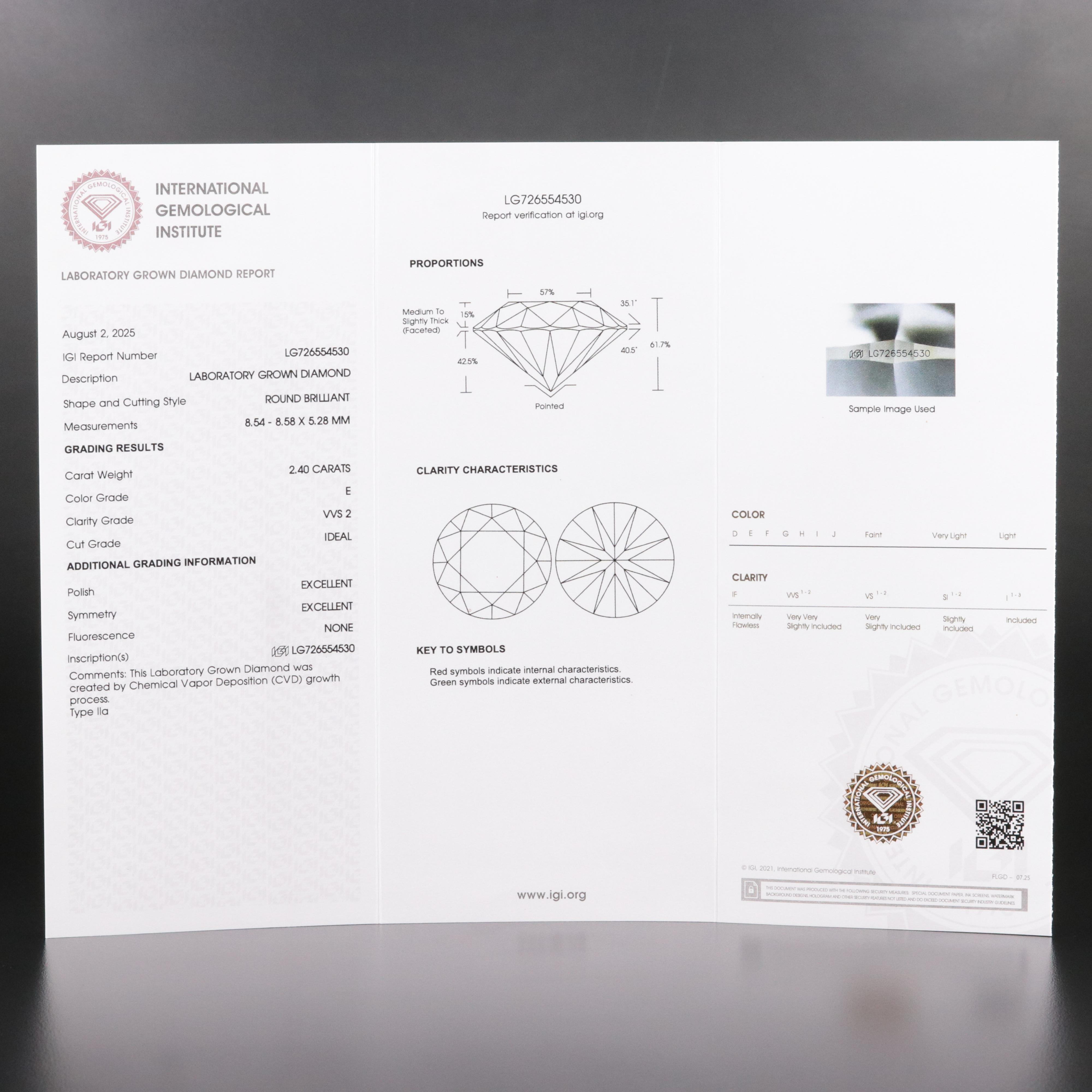 18K 2.40 CT Lab Grown Diamond Solitaire Ring with IGI Report