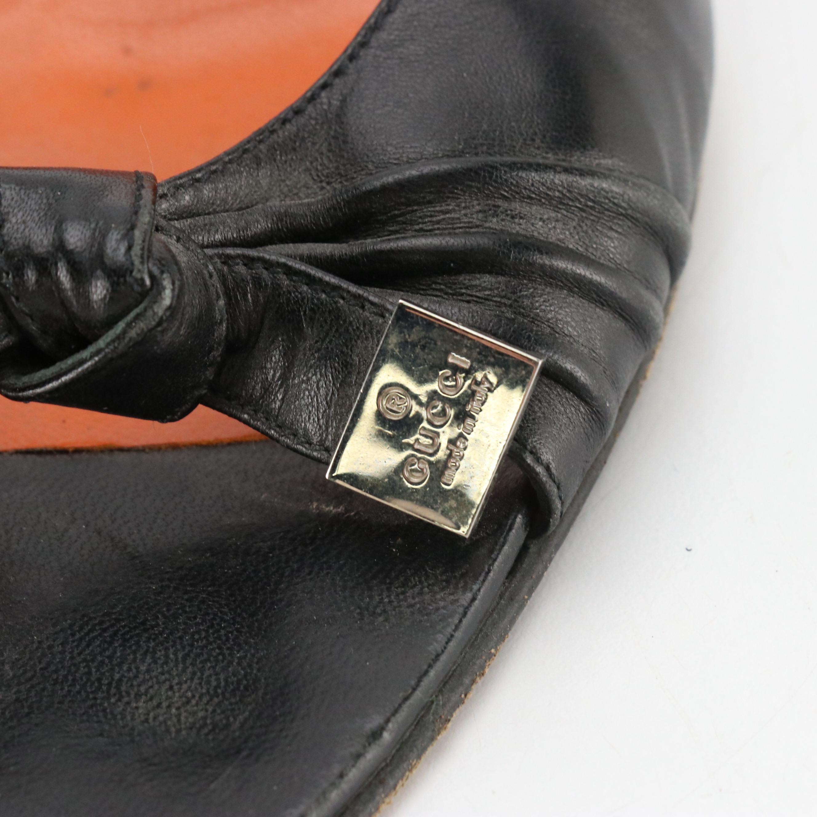 Gucci by Tom Ford Black Leather Peep-Toe Kitten Heels with Bow Details