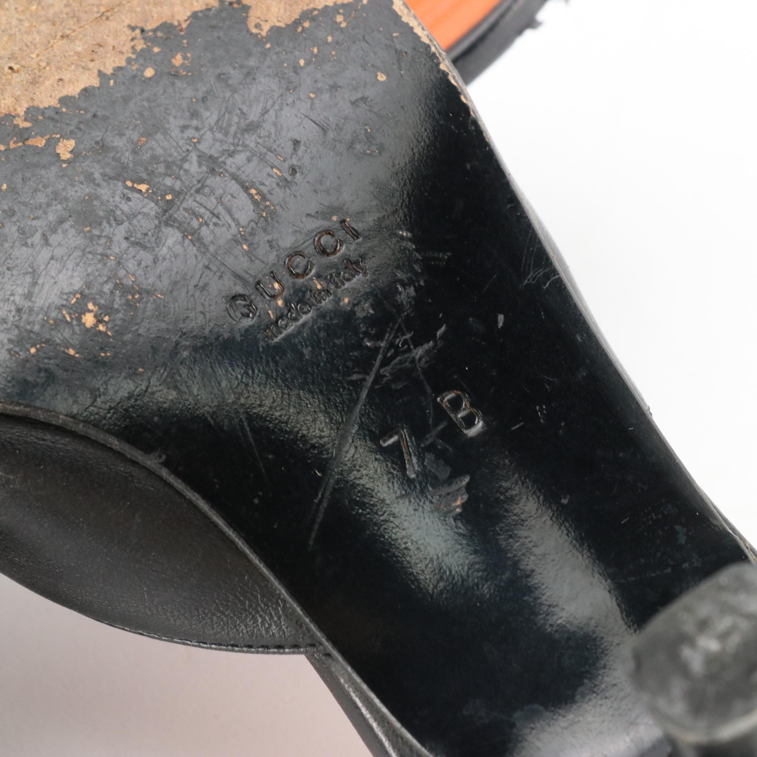 Gucci by Tom Ford Black Leather Peep-Toe Kitten Heels with Bow Details