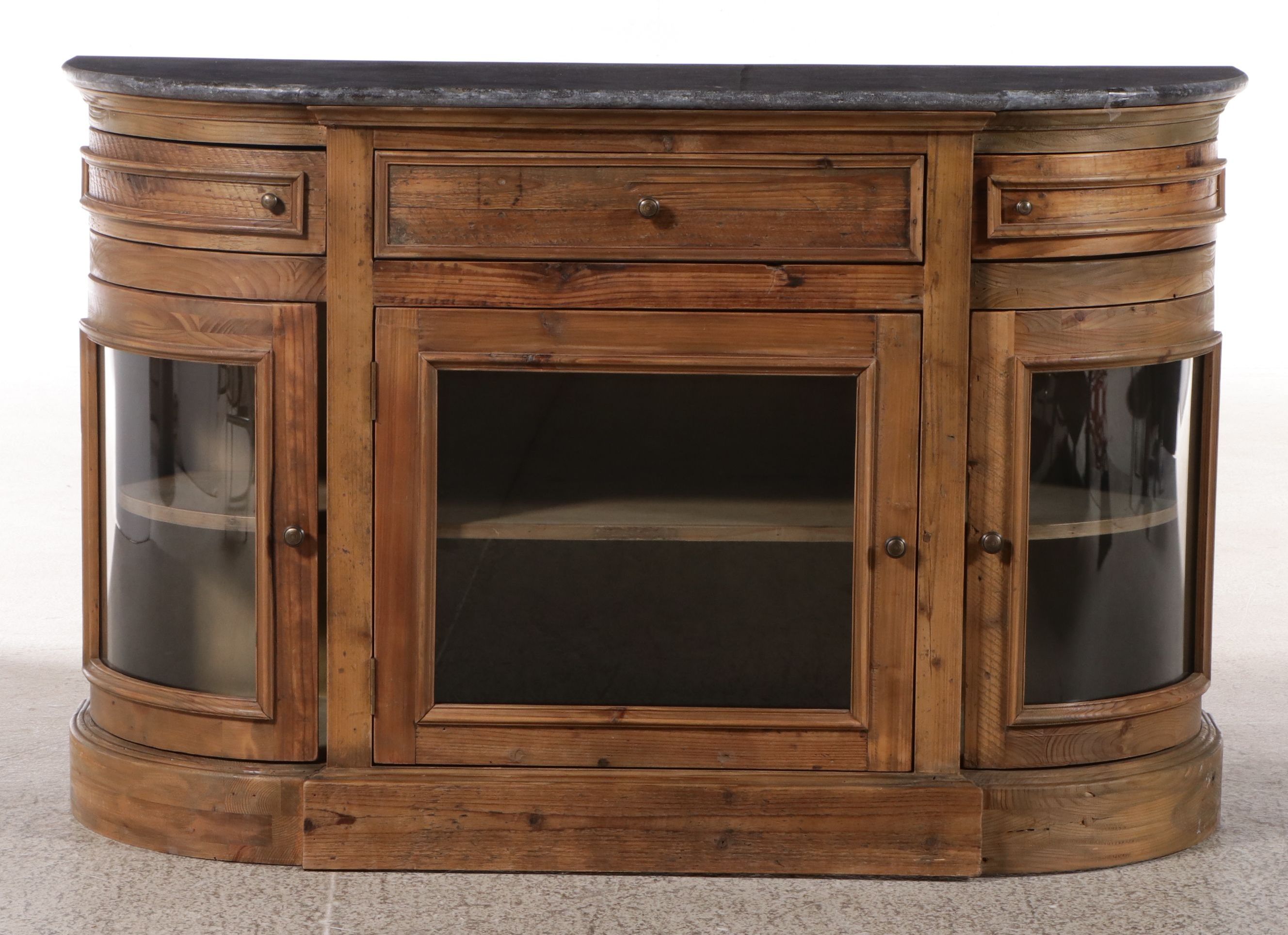 Arhaus "Kensington" Reclaimed Pine Demilune Sideboard with Bluestone Top