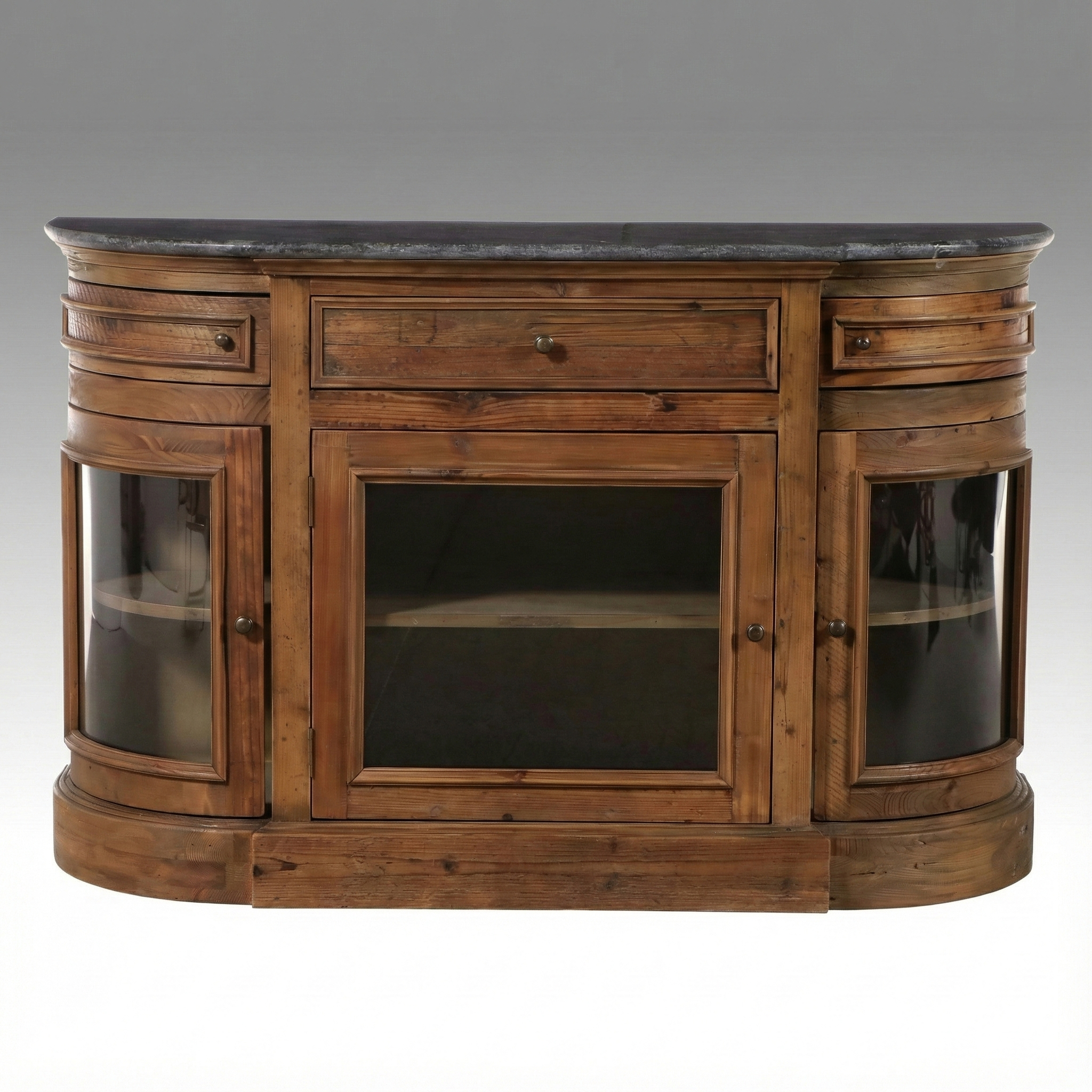 Arhaus "Kensington" Reclaimed Pine Demilune Sideboard with Bluestone Top