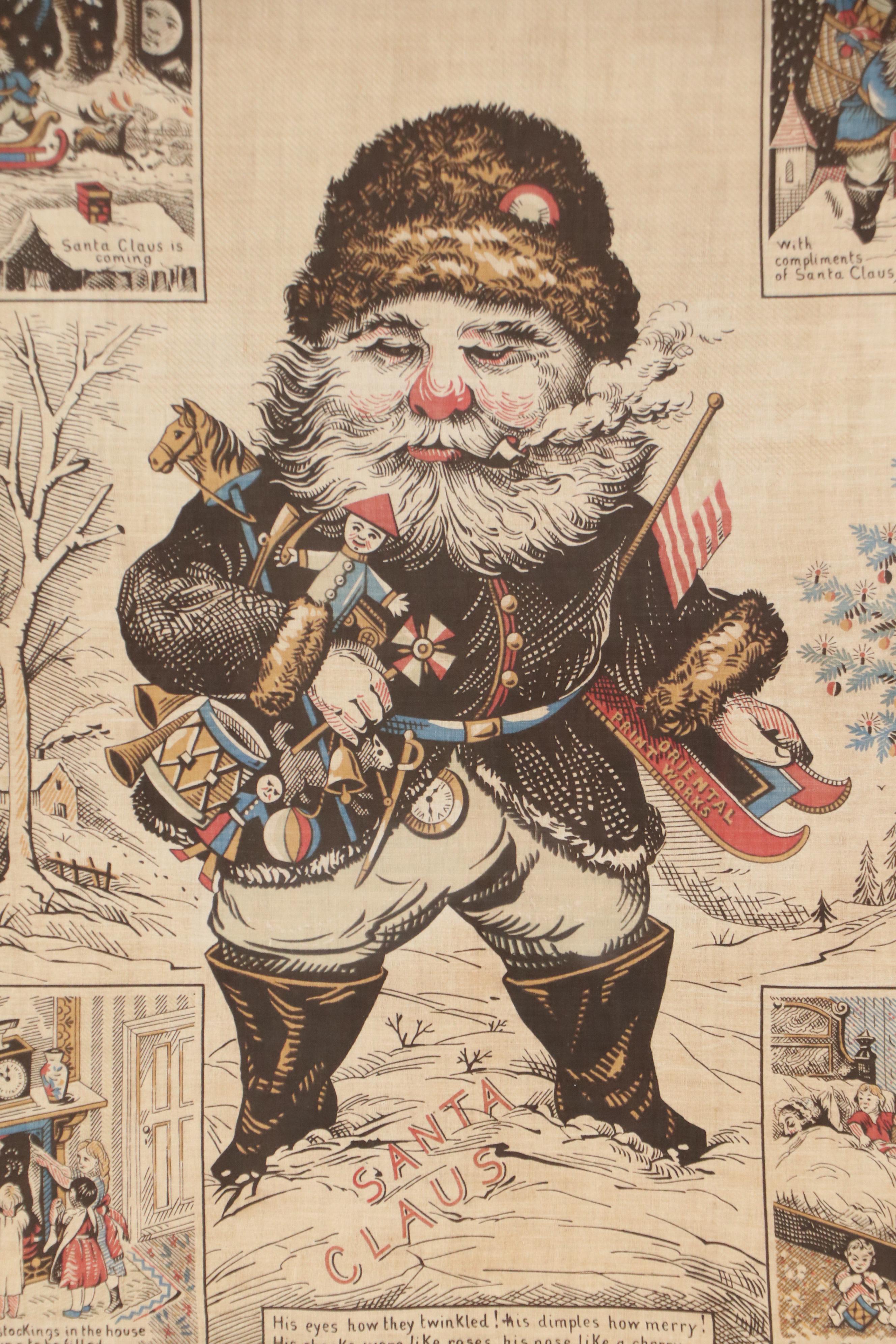 Oriental Print Works Fabric Print After E. Peck "Patriotic Santa Claus," 1868