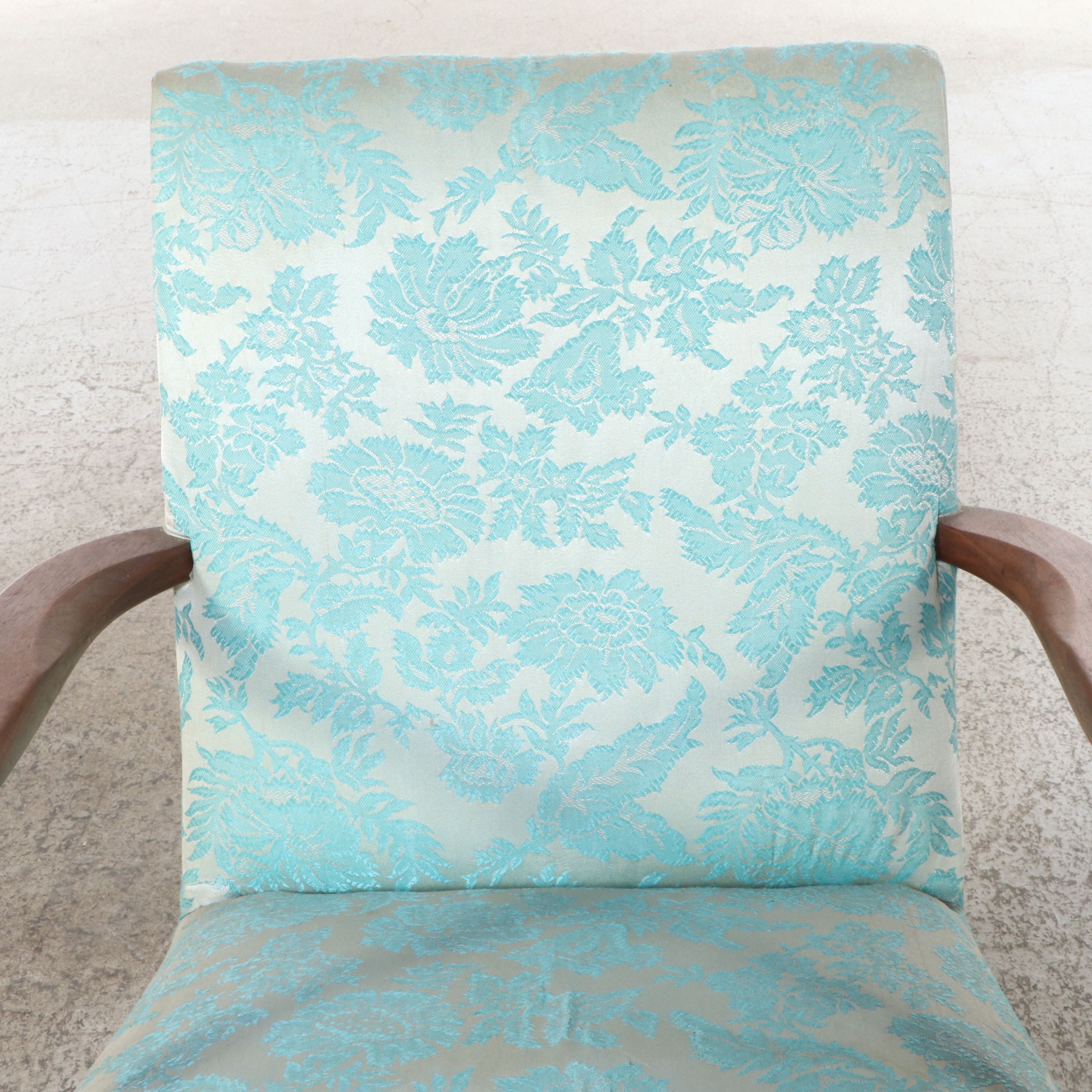 Federal Style Damask Upholstered Mahogany Finish Rocking Chair, 20th Century