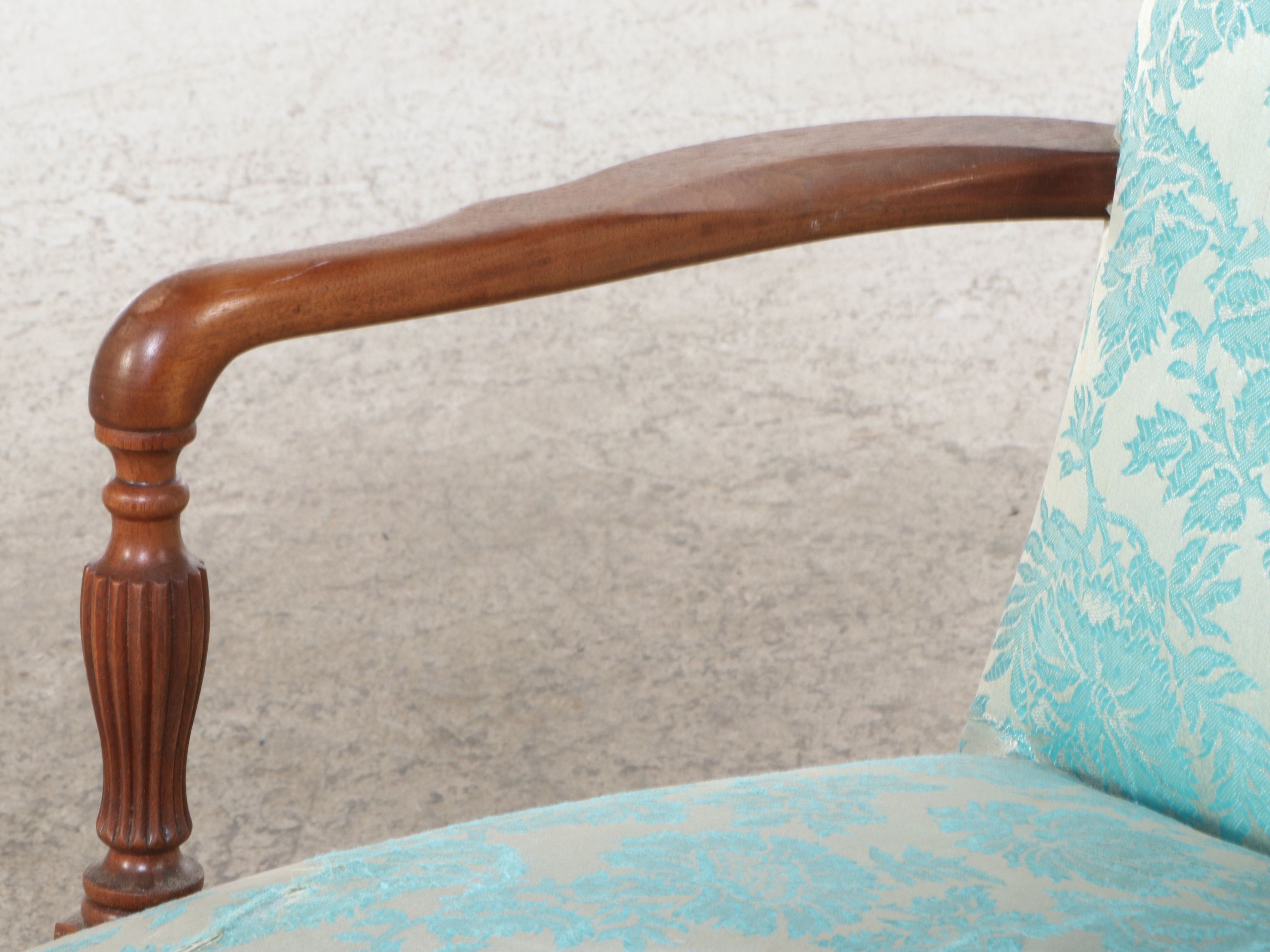 Federal Style Damask Upholstered Mahogany Finish Rocking Chair, 20th Century