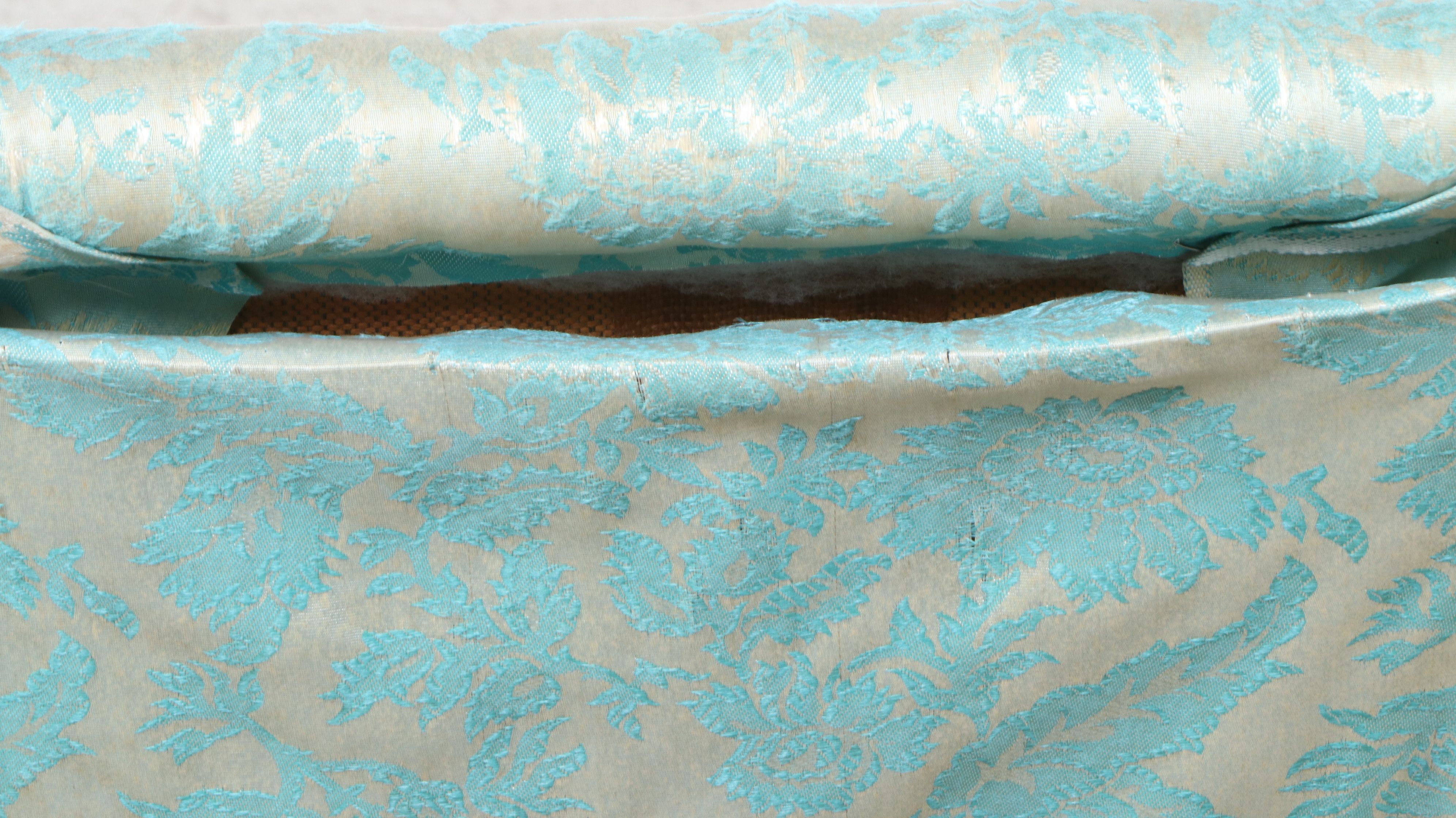 Federal Style Damask Upholstered Mahogany Finish Rocking Chair, 20th Century