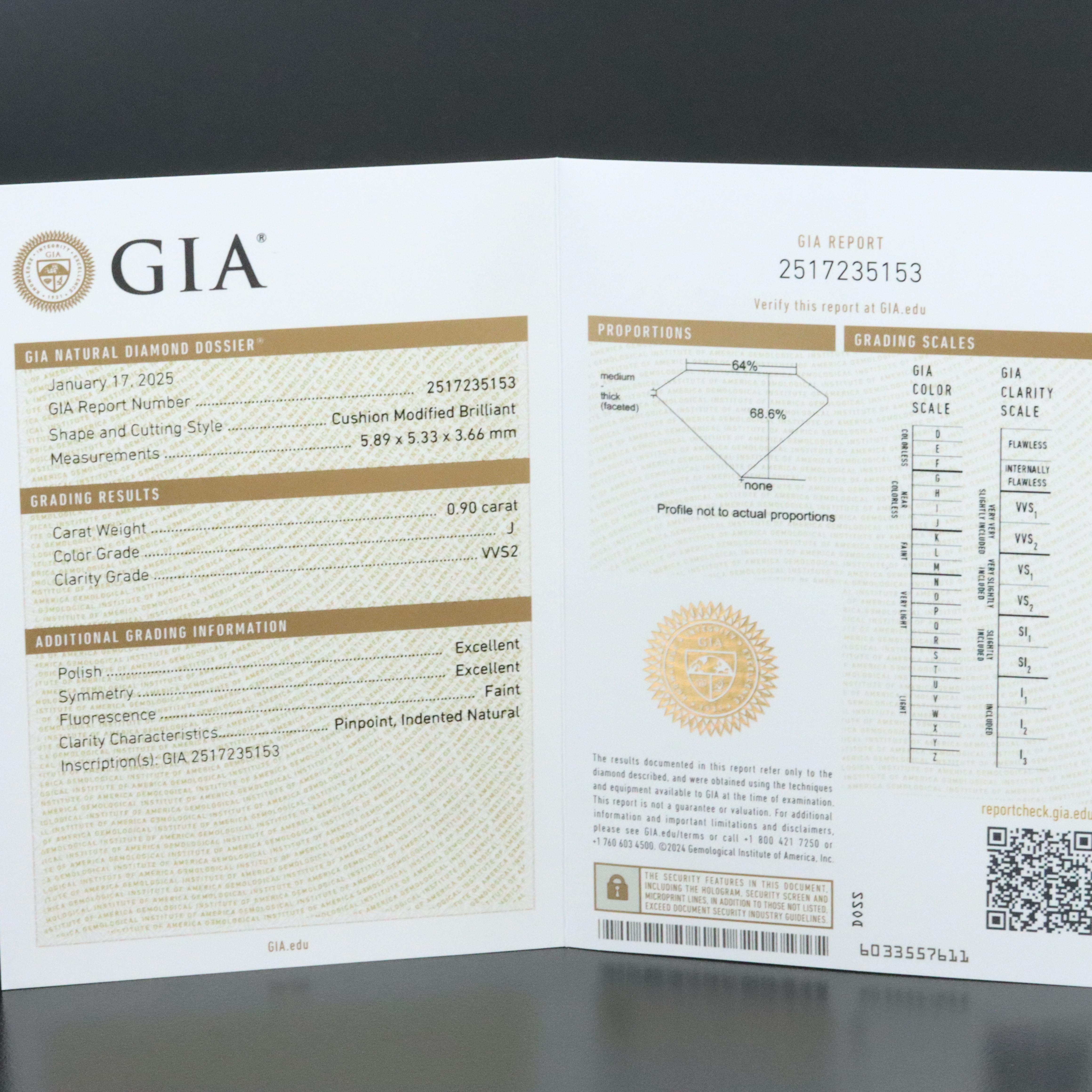 18K 0.90 CT Diamond Solitaire Ring with GIA Diamond Dossier