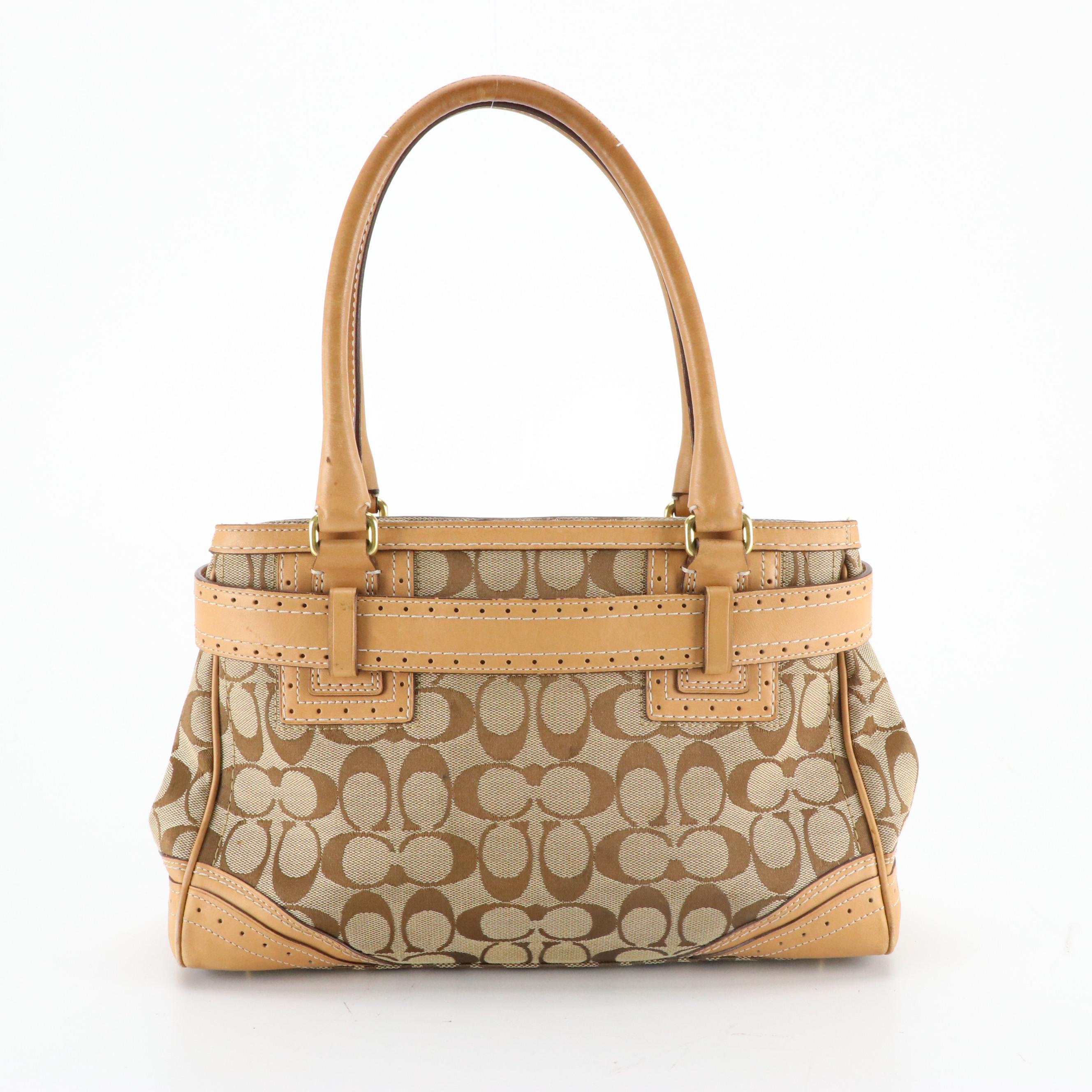 Coach Hampton Classic Satchel in Signature Canvas and Beige Leather