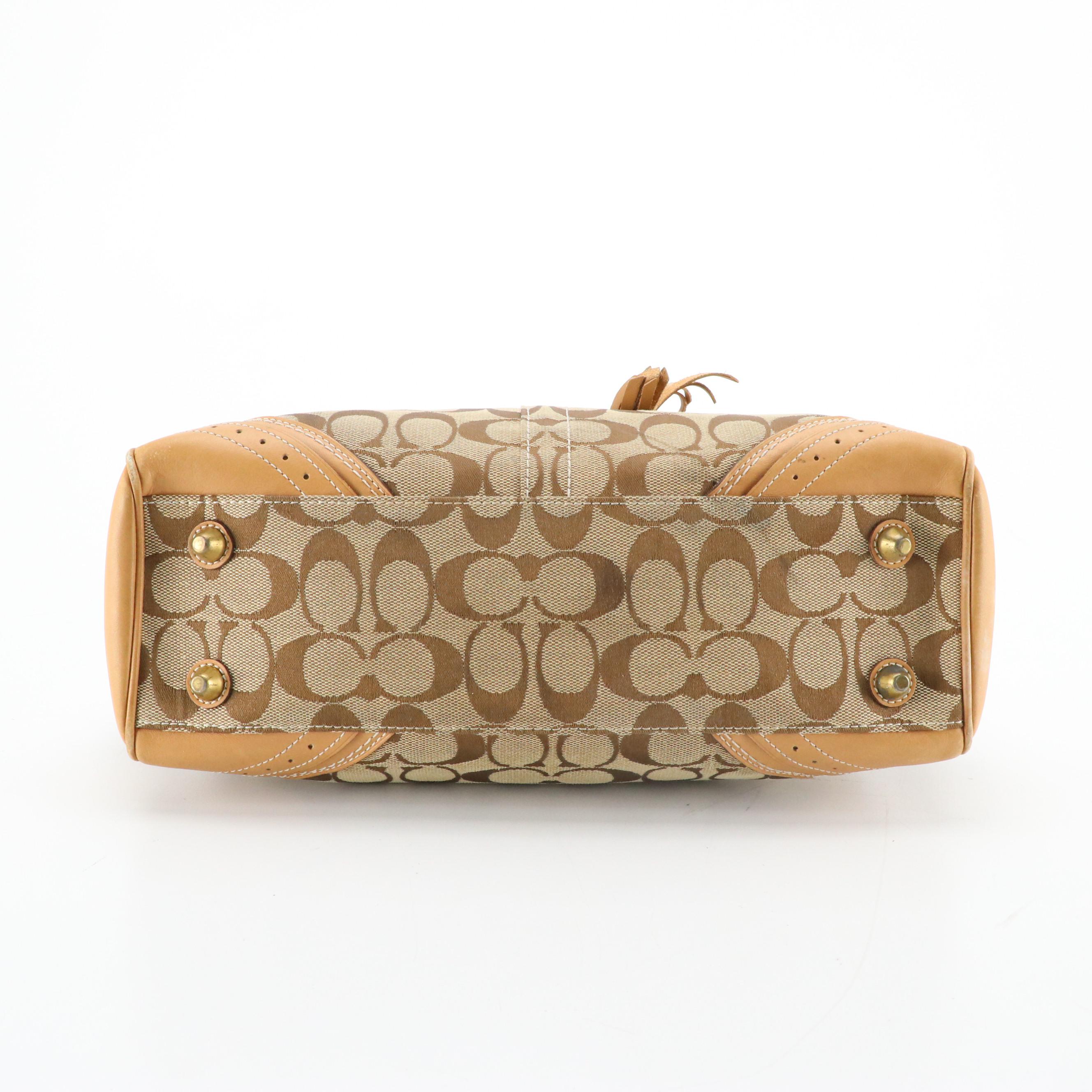 Coach Hampton Classic Satchel in Signature Canvas and Beige Leather