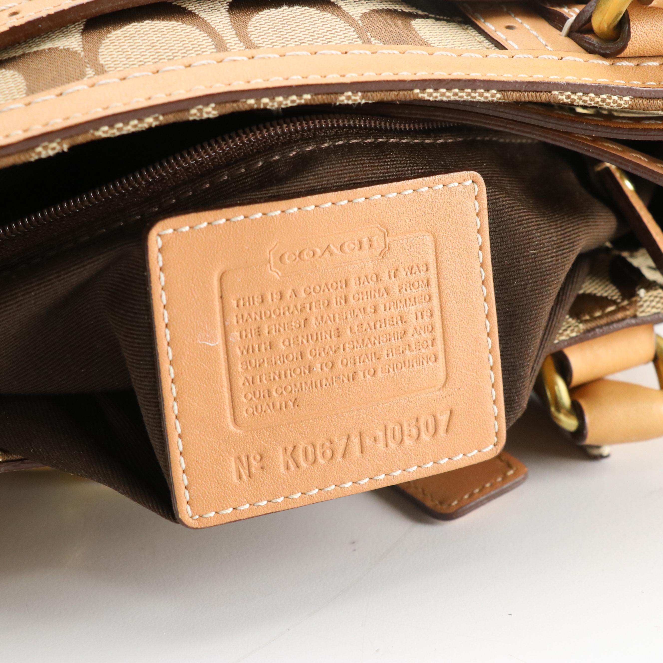 Coach Hampton Classic Satchel in Signature Canvas and Beige Leather