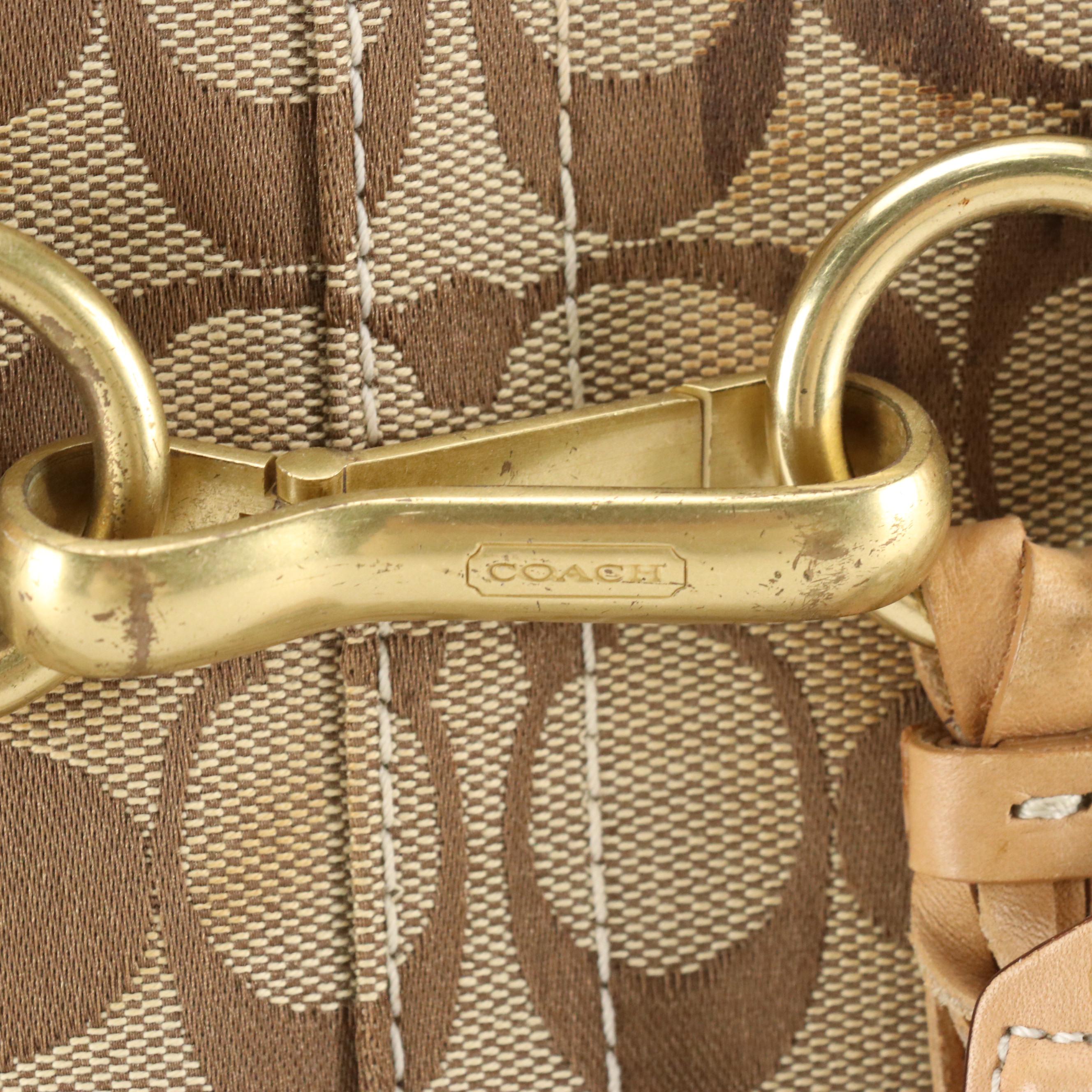 Coach Hampton Classic Satchel in Signature Canvas and Beige Leather