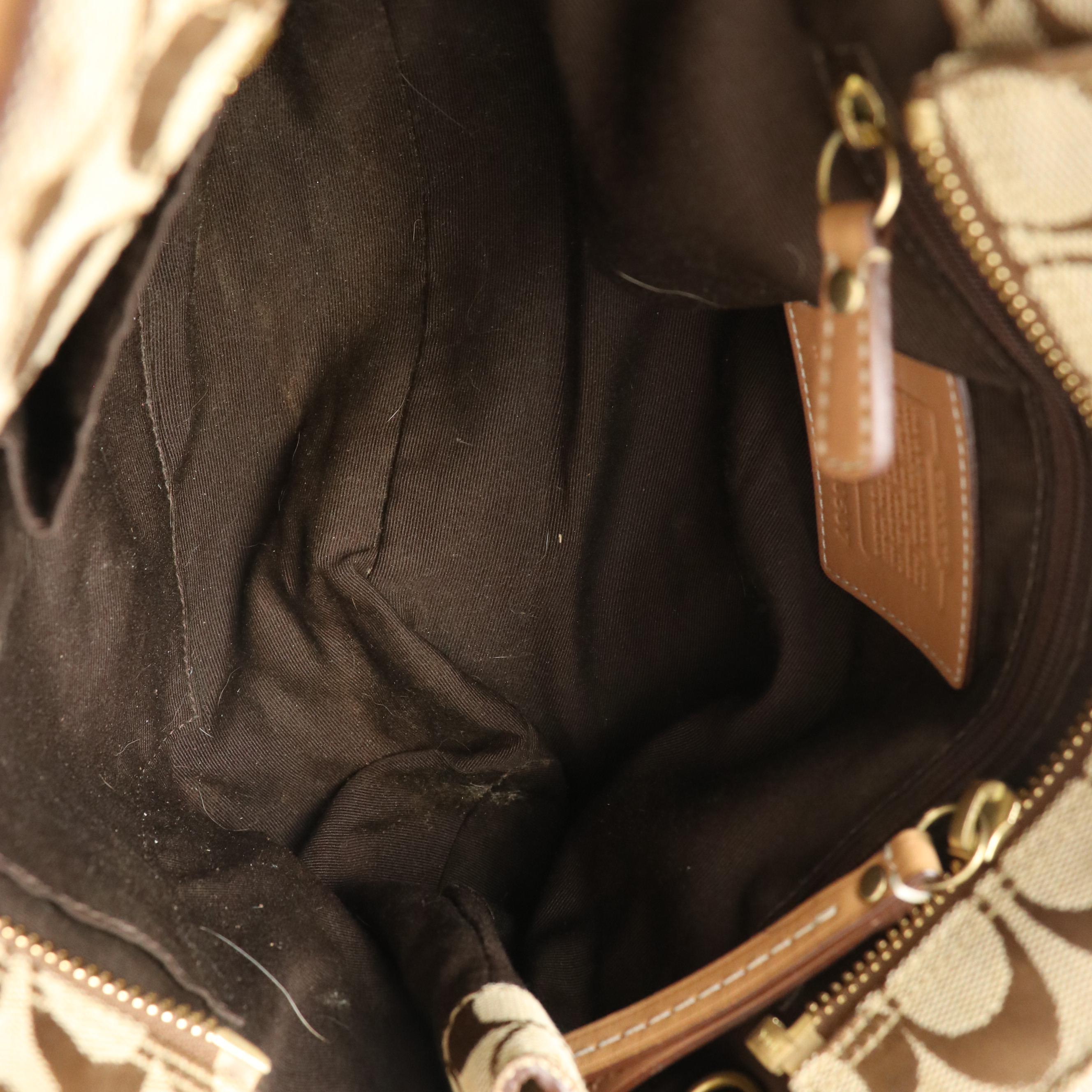 Coach Hampton Classic Satchel in Signature Canvas and Beige Leather