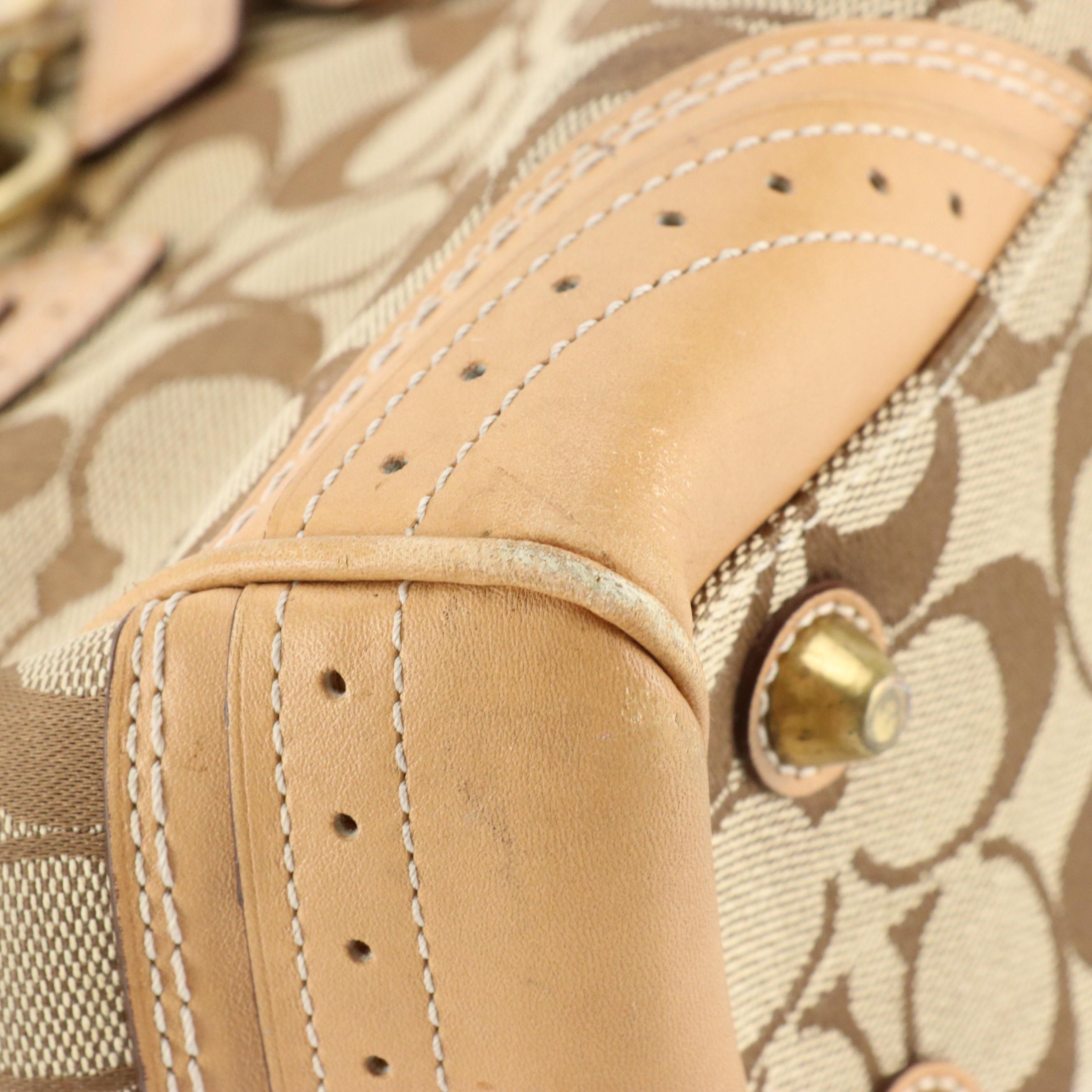 Coach Hampton Classic Satchel in Signature Canvas and Beige Leather