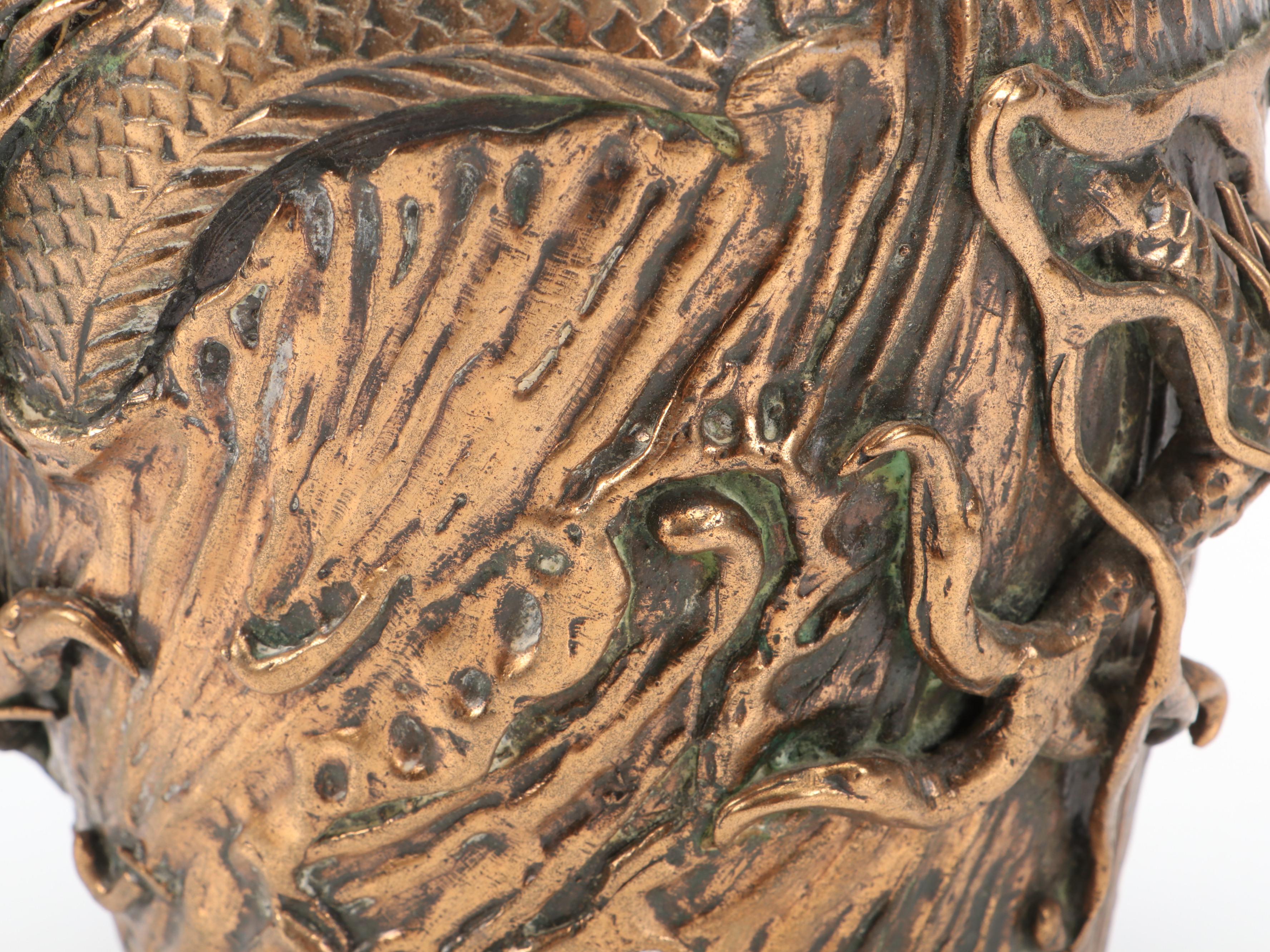 Japanese Gilt Cast Bronze Dragon Chasing Pearl Vase, Late 19th/Early 20th C.