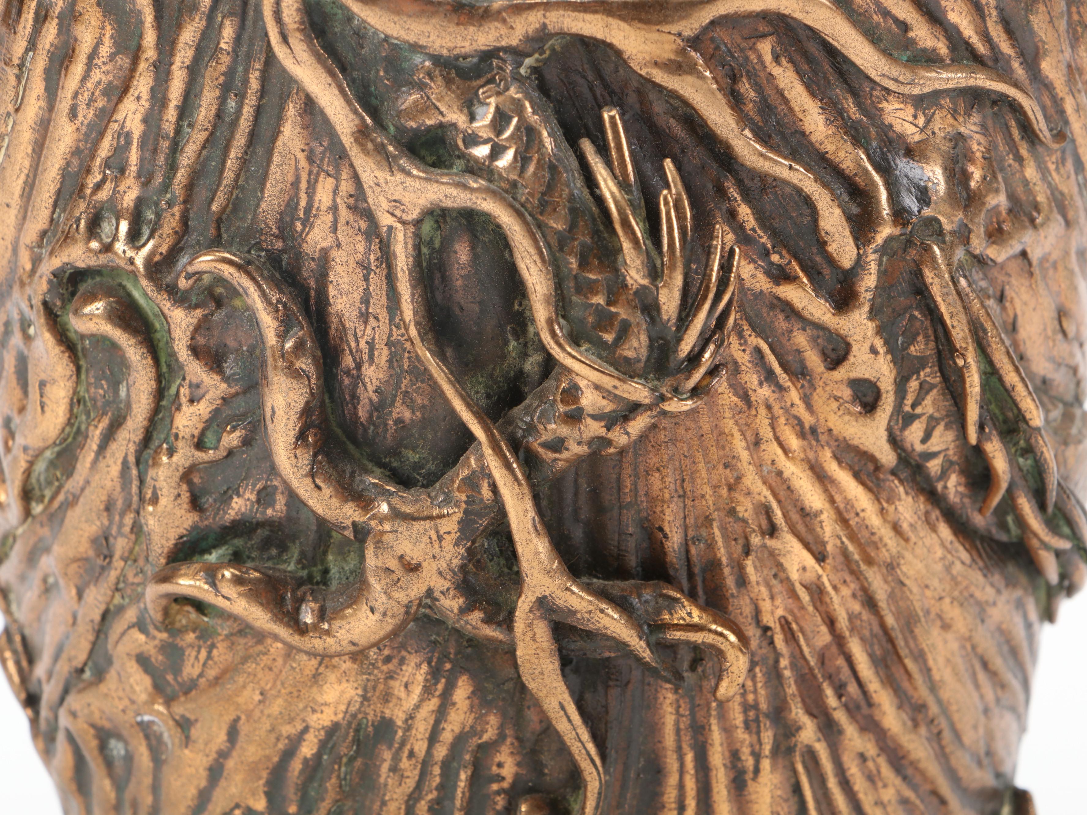 Japanese Gilt Cast Bronze Dragon Chasing Pearl Vase, Late 19th/Early 20th C.