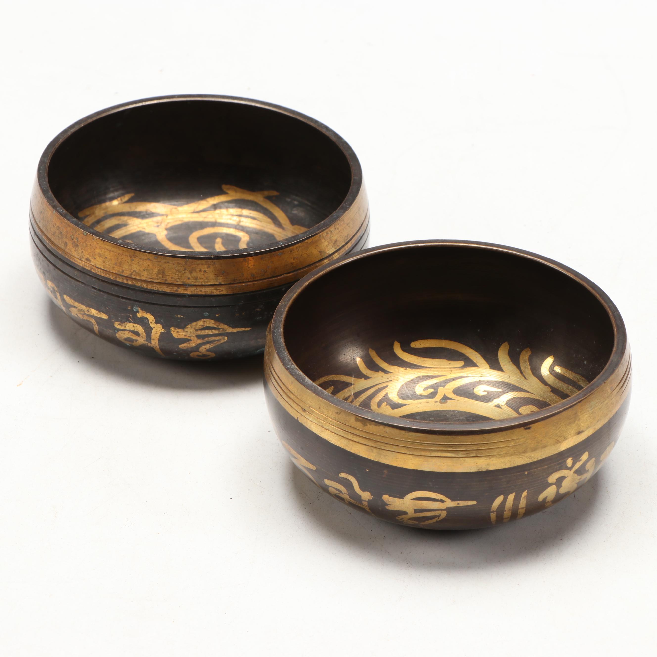 Japanese Embroidered Tobacco Pouch with Singing Bowls