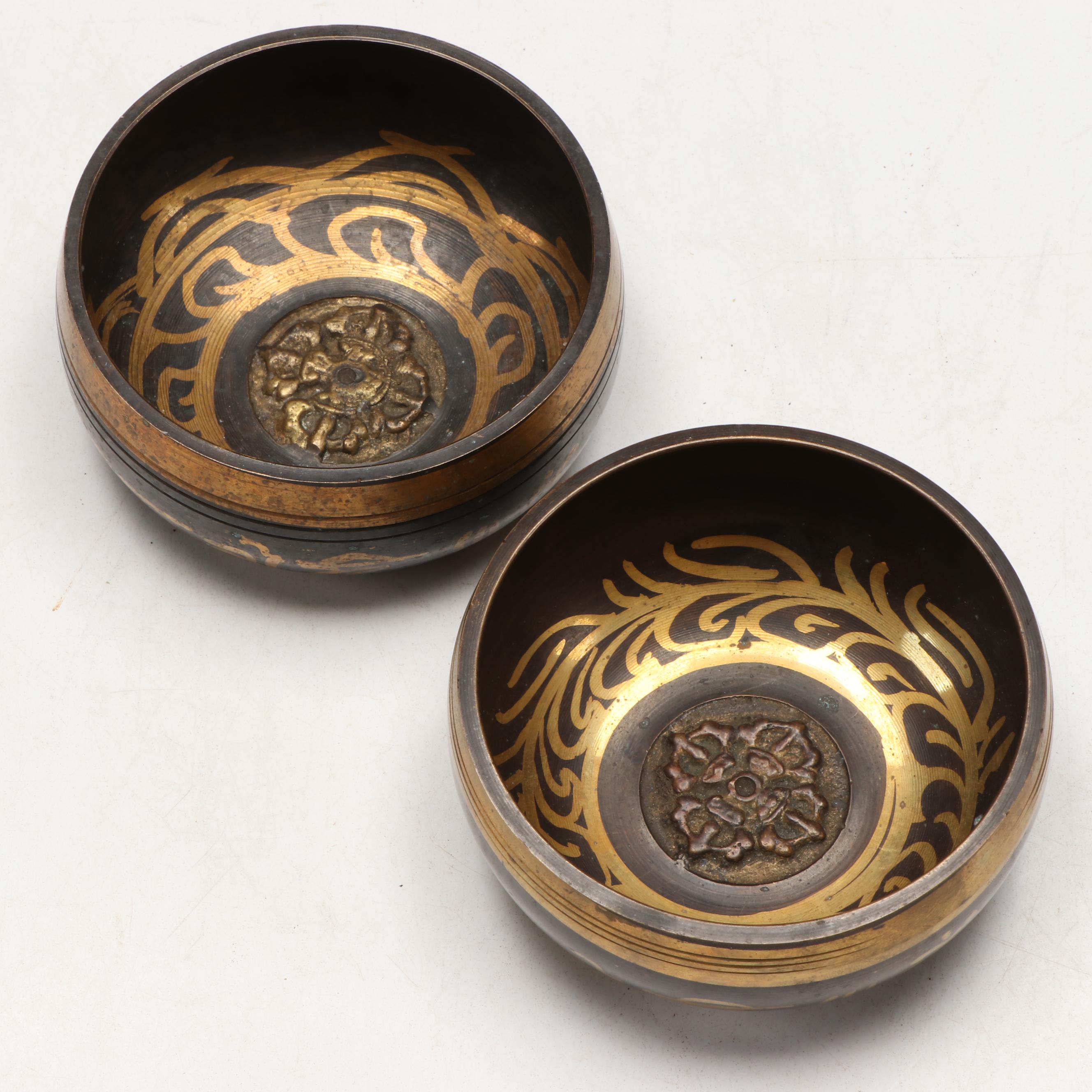 Japanese Embroidered Tobacco Pouch with Singing Bowls