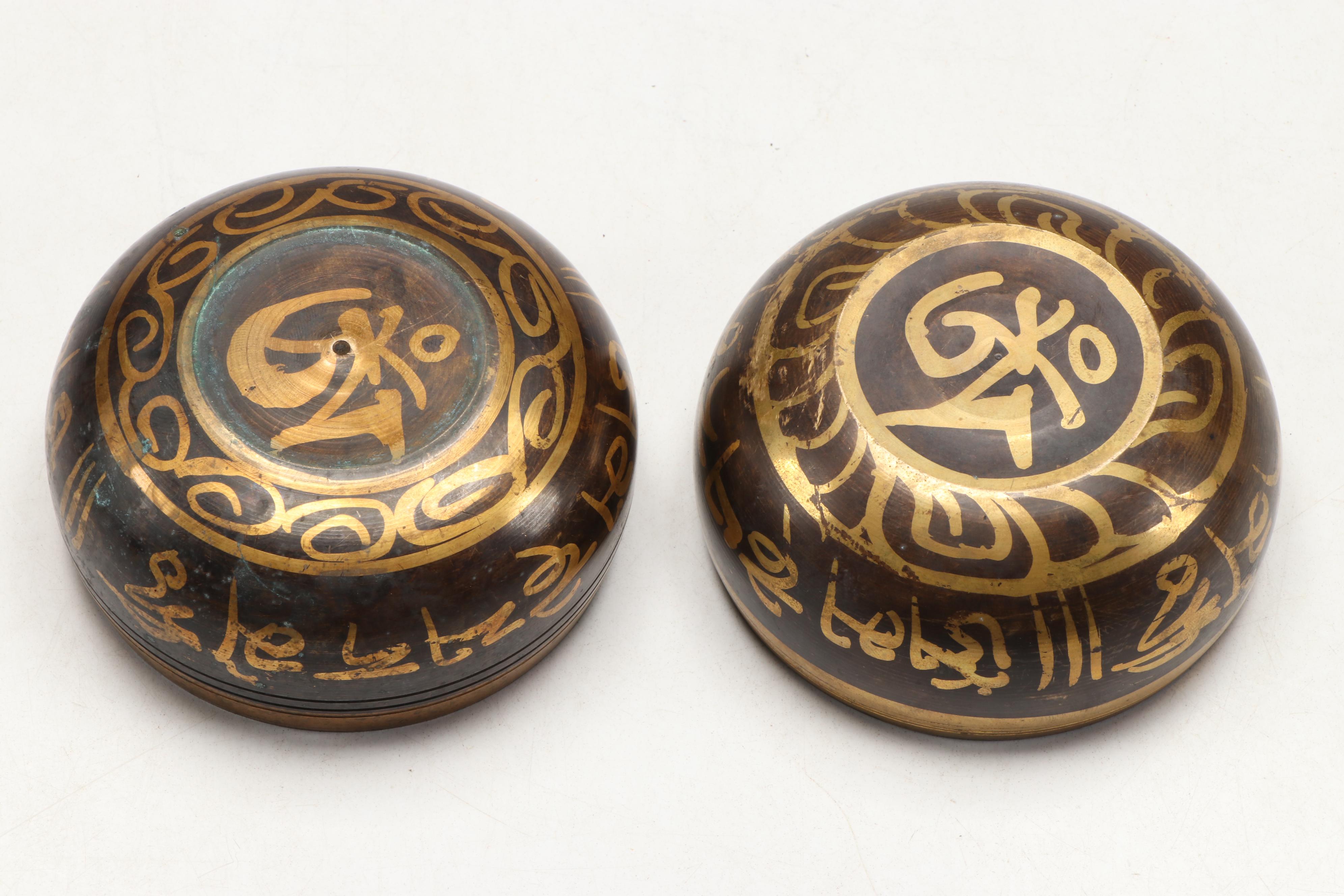 Japanese Embroidered Tobacco Pouch with Singing Bowls