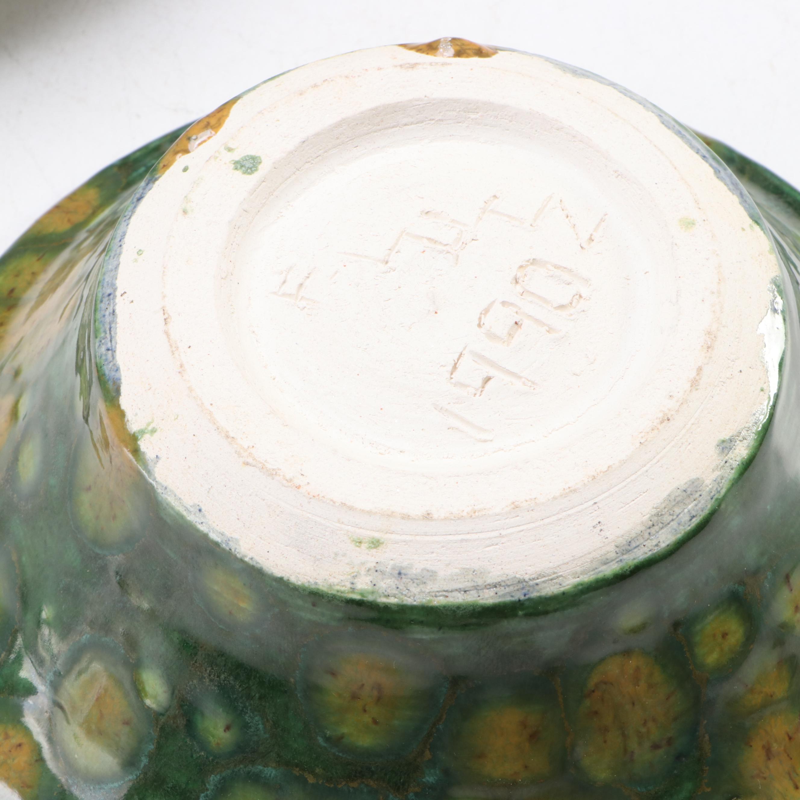 W. Lutz Green Glaze Art Pottery Vases and Bowls