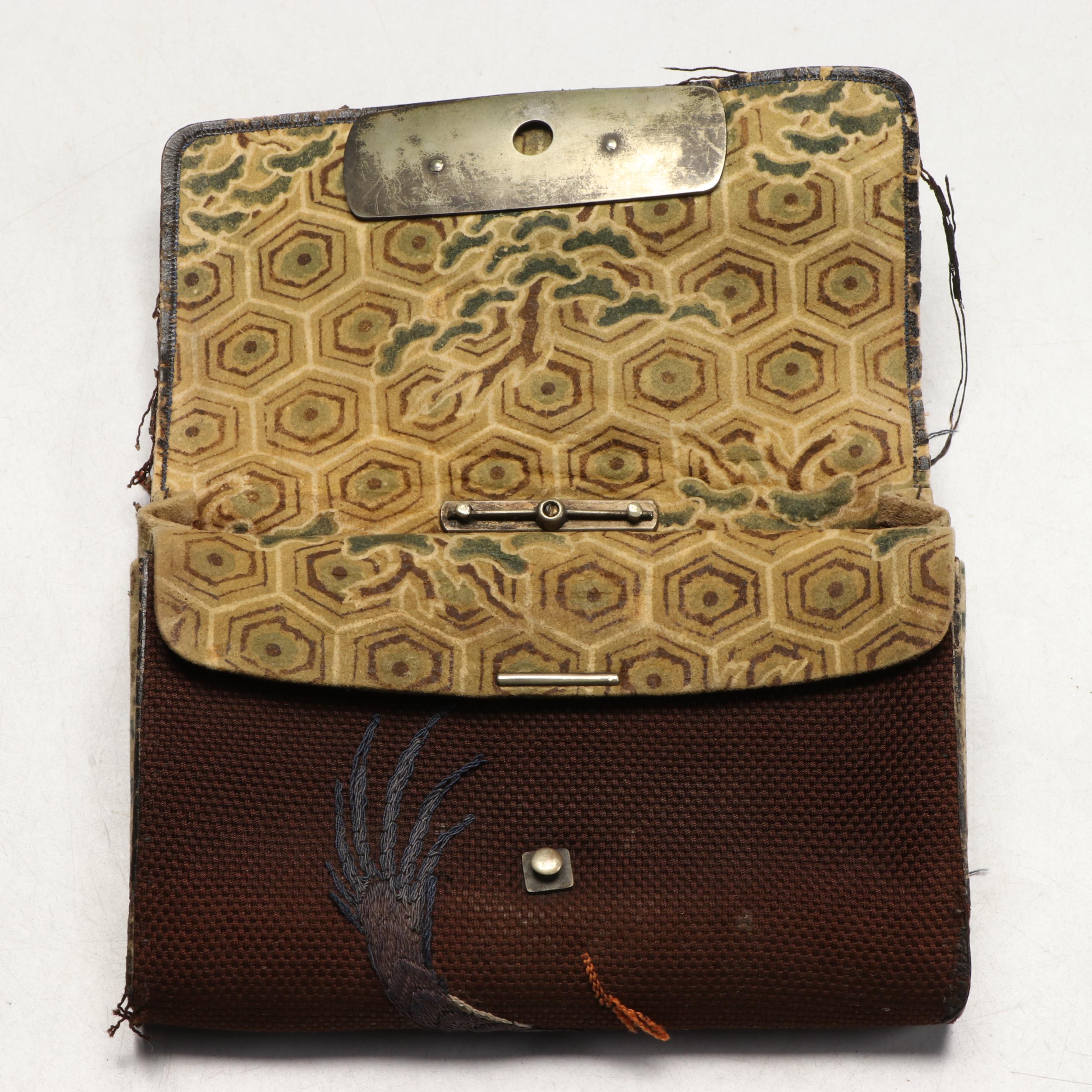 Japanese Embroidered Tobacco Pouch with Singing Bowls