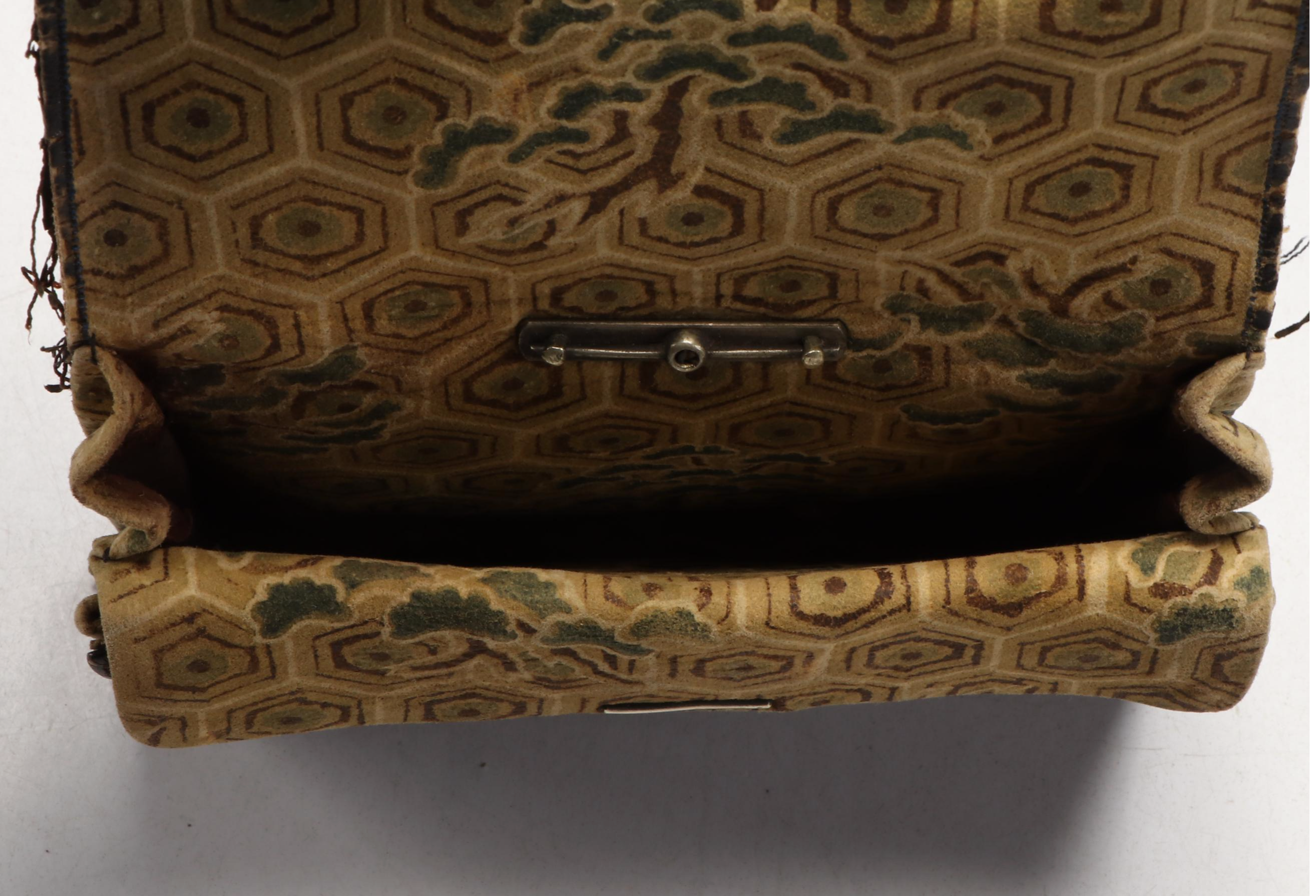 Japanese Embroidered Tobacco Pouch with Singing Bowls