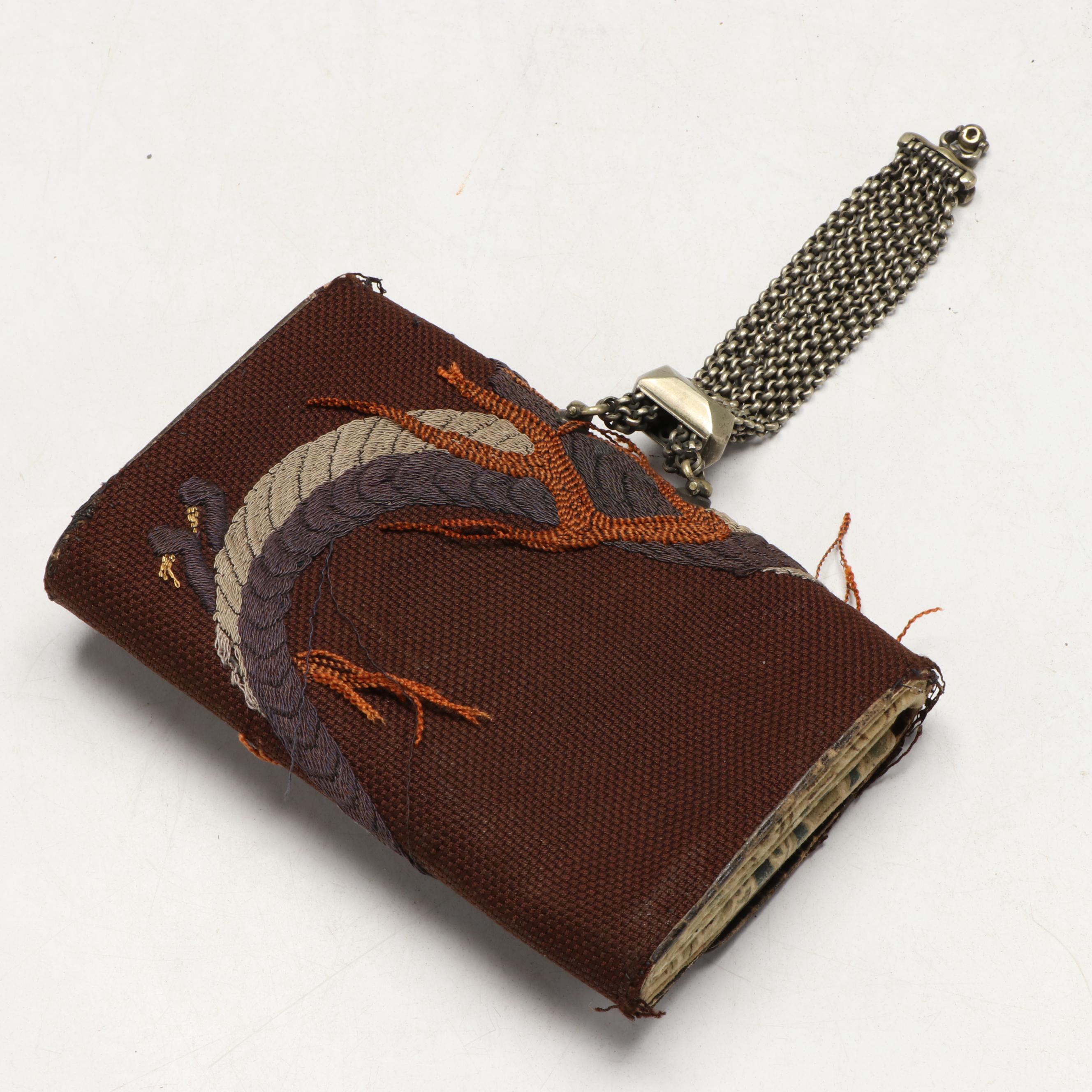 Japanese Embroidered Tobacco Pouch with Singing Bowls