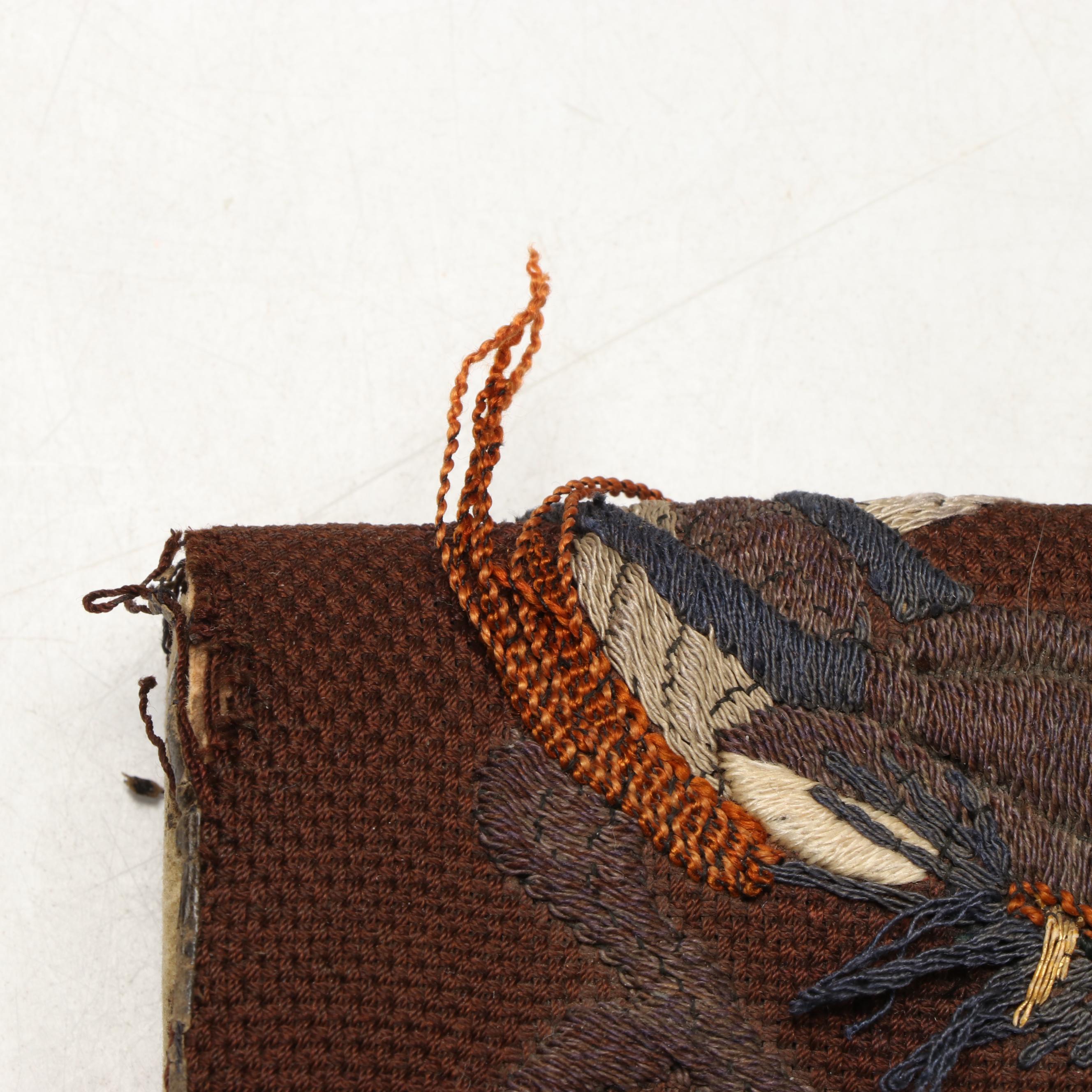 Japanese Embroidered Tobacco Pouch with Singing Bowls