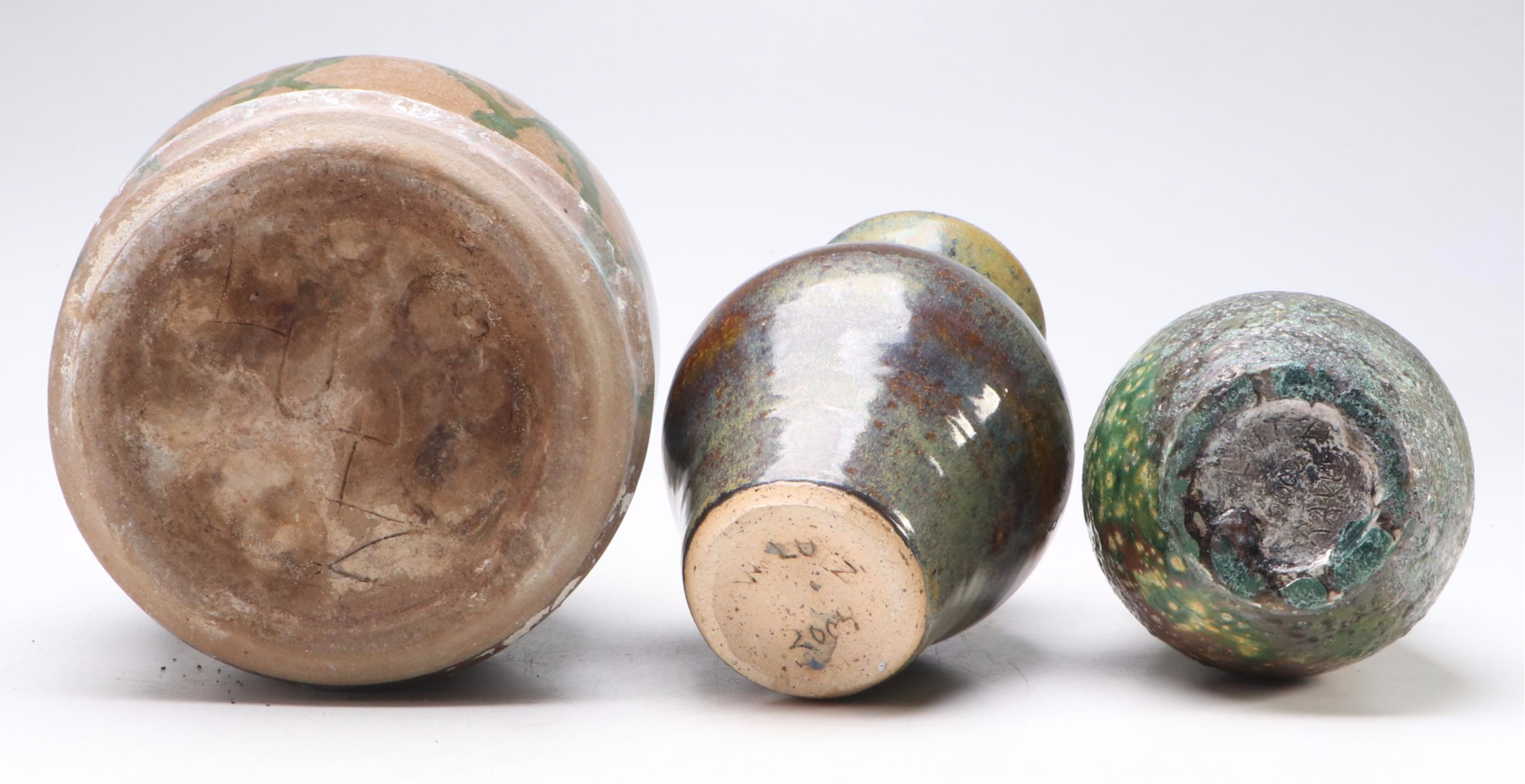 W. Lutz Green Glaze Art Pottery Vases and Bowls